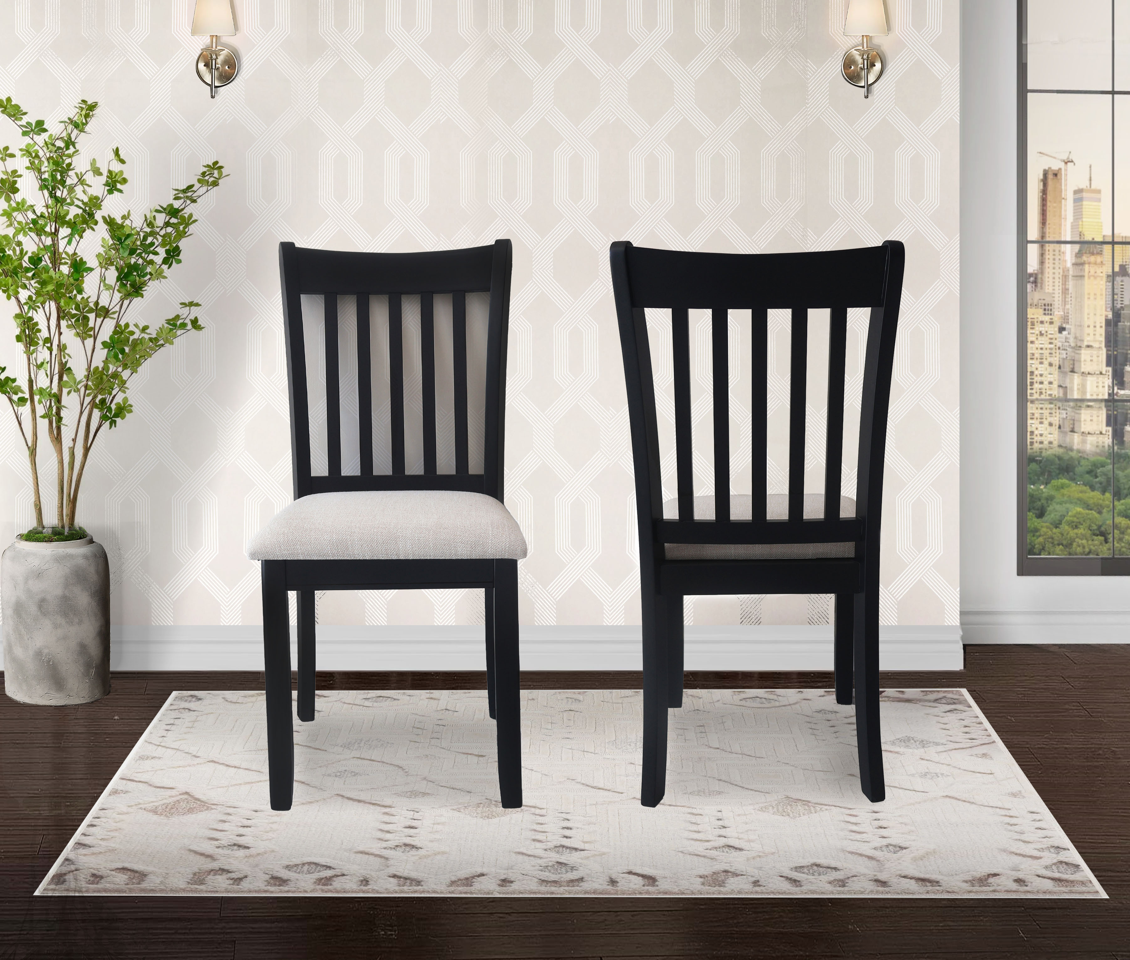 Dining Room Furniture Black Finish Set of 2 Seating Chairs Cushion Seats Wooden Back Kitchen Breakfast Chairs