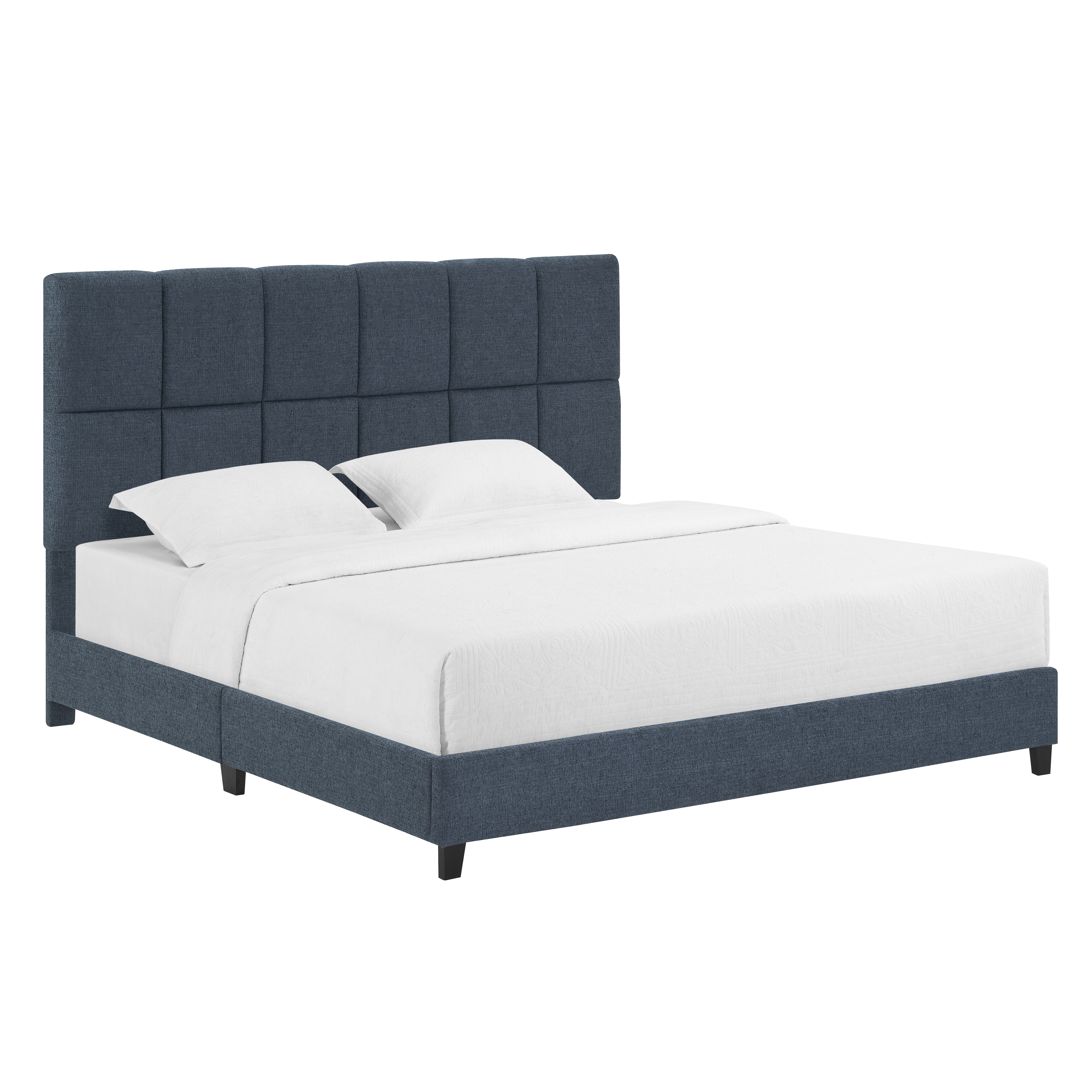 Bridgevine Home King Size Navy Blue Denim Squares Upholstered Platform Bed