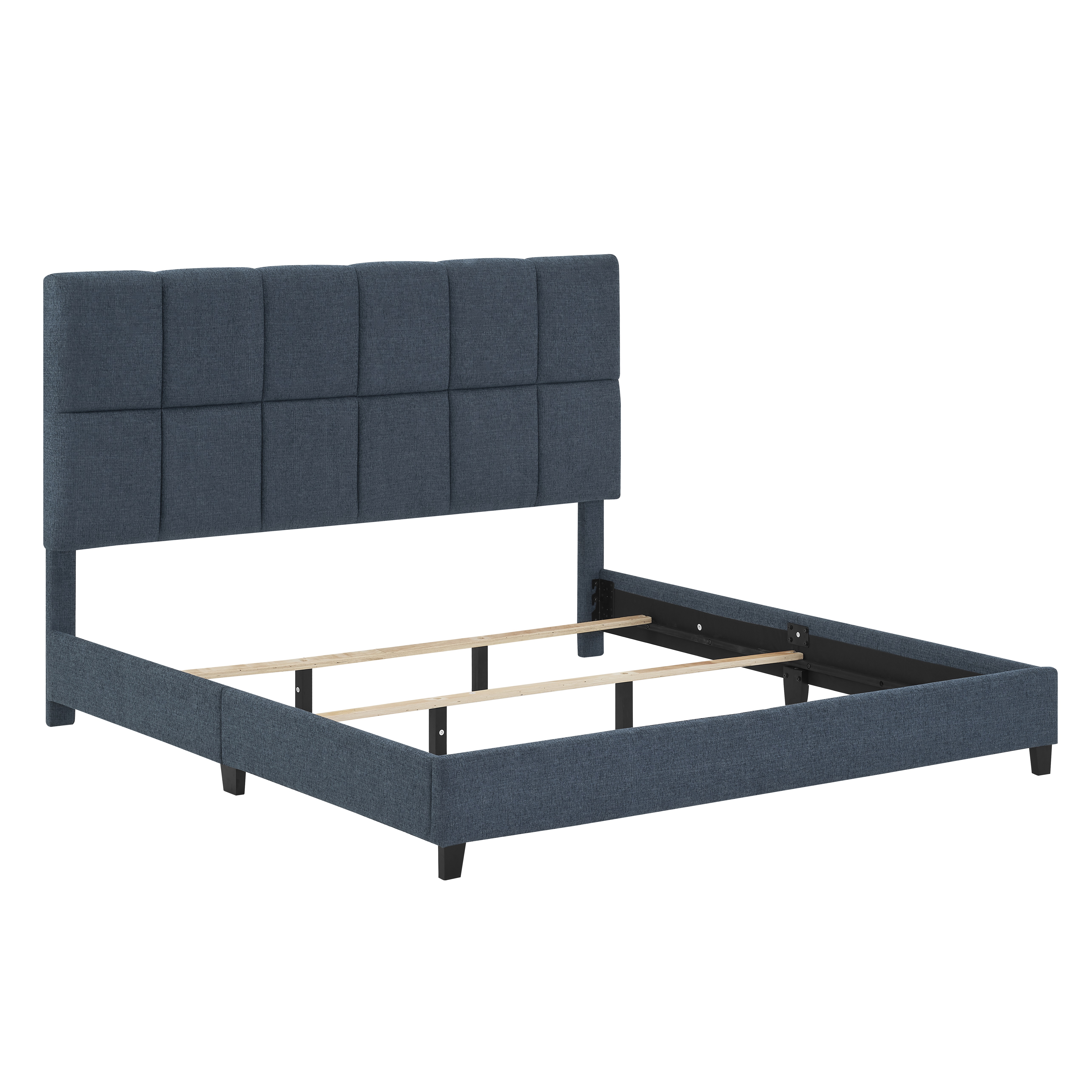 Bridgevine Home King Size Navy Blue Denim Squares Upholstered Platform Bed