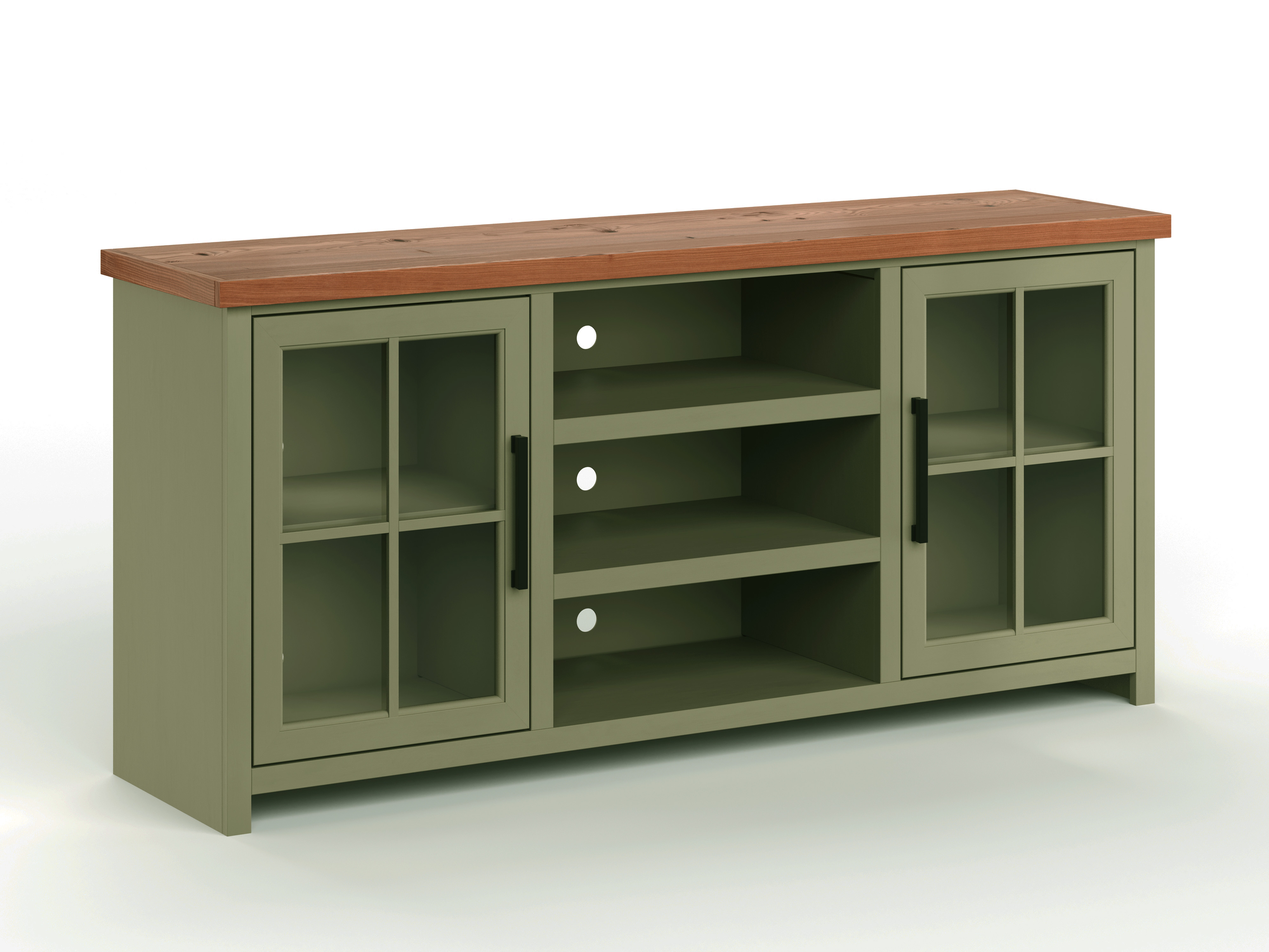 Bridgevine Home Vineyard 67 inch TV Stand Console for TVs up to 80 inches, No Assembly Required, Sage Green and Fruitwood Finish