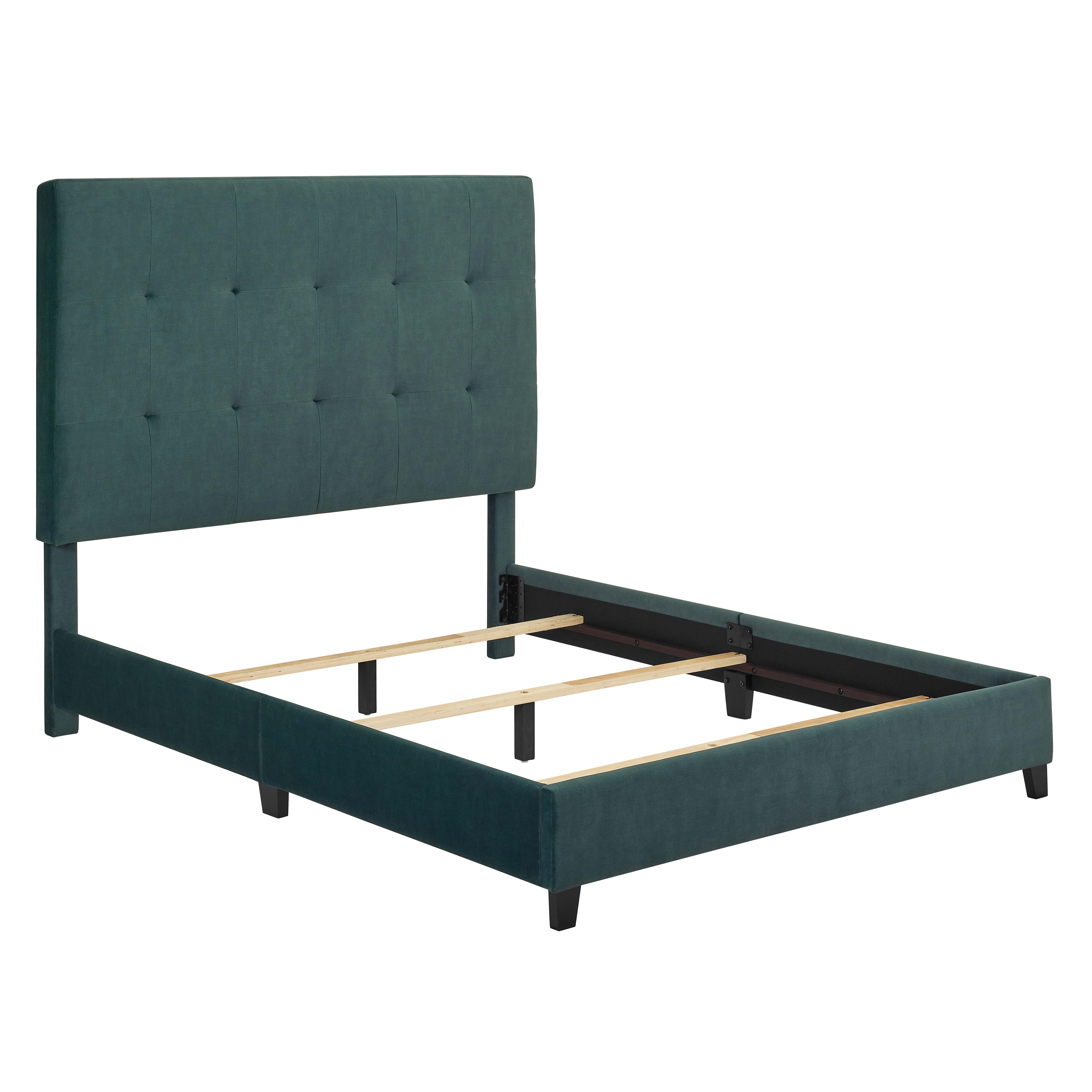 Bridgevine Home Queen Size Green Velvet Tufted Upholstered Platform Bed