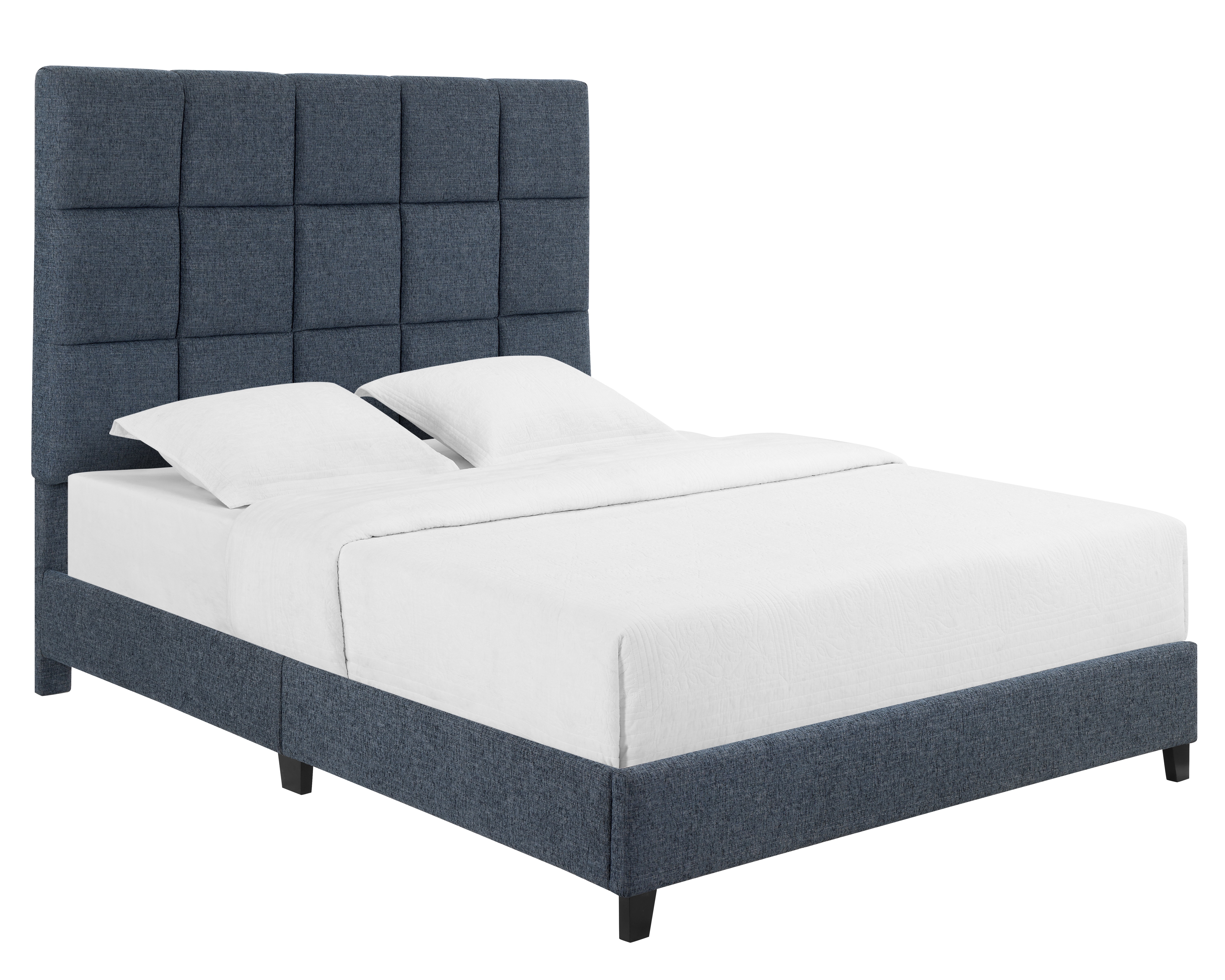 Bridgevine Home Queen Size Navy Blue Denim Squares Upholstered Platform Bed