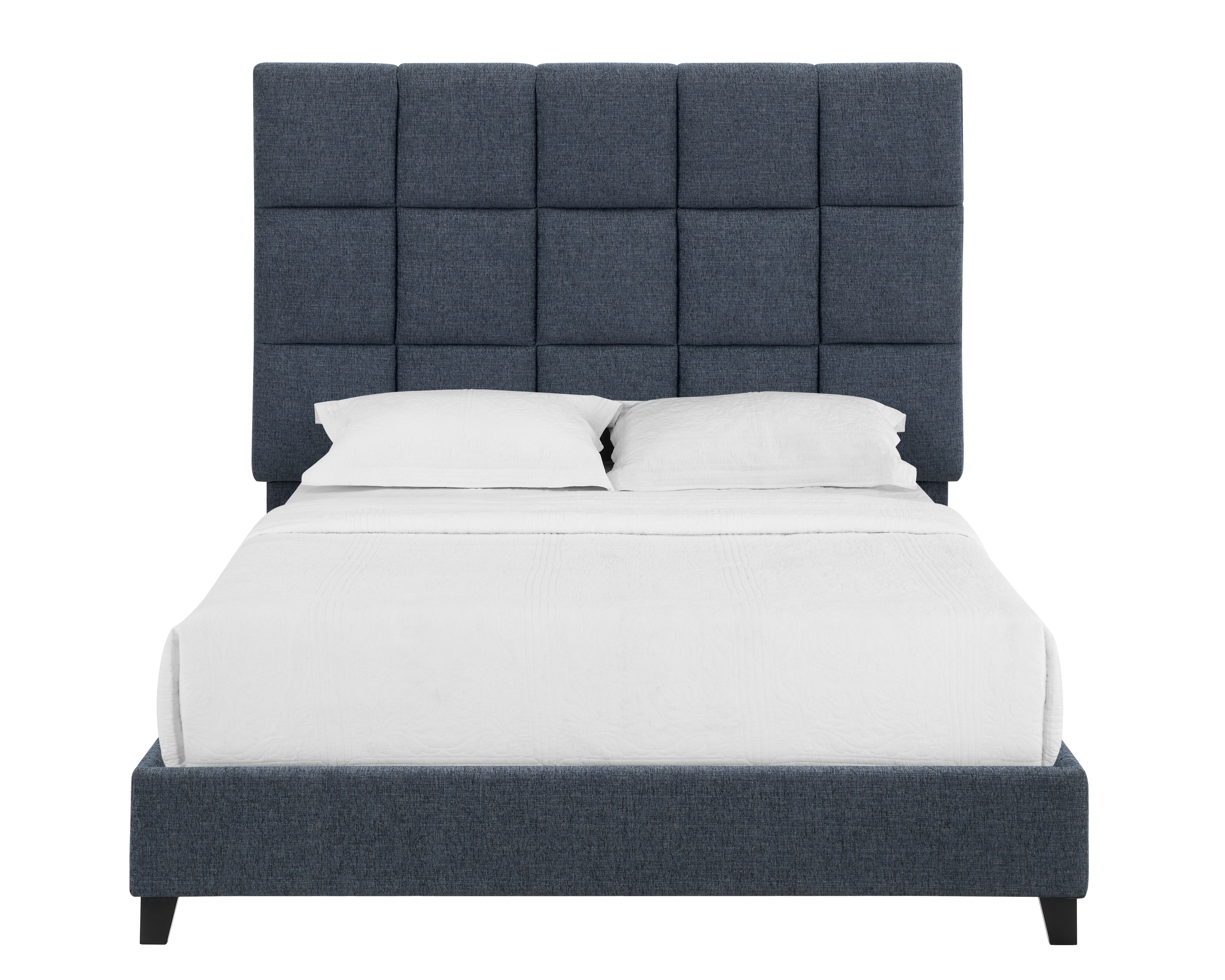 Bridgevine Home Queen Size Navy Blue Denim Squares Upholstered Platform Bed