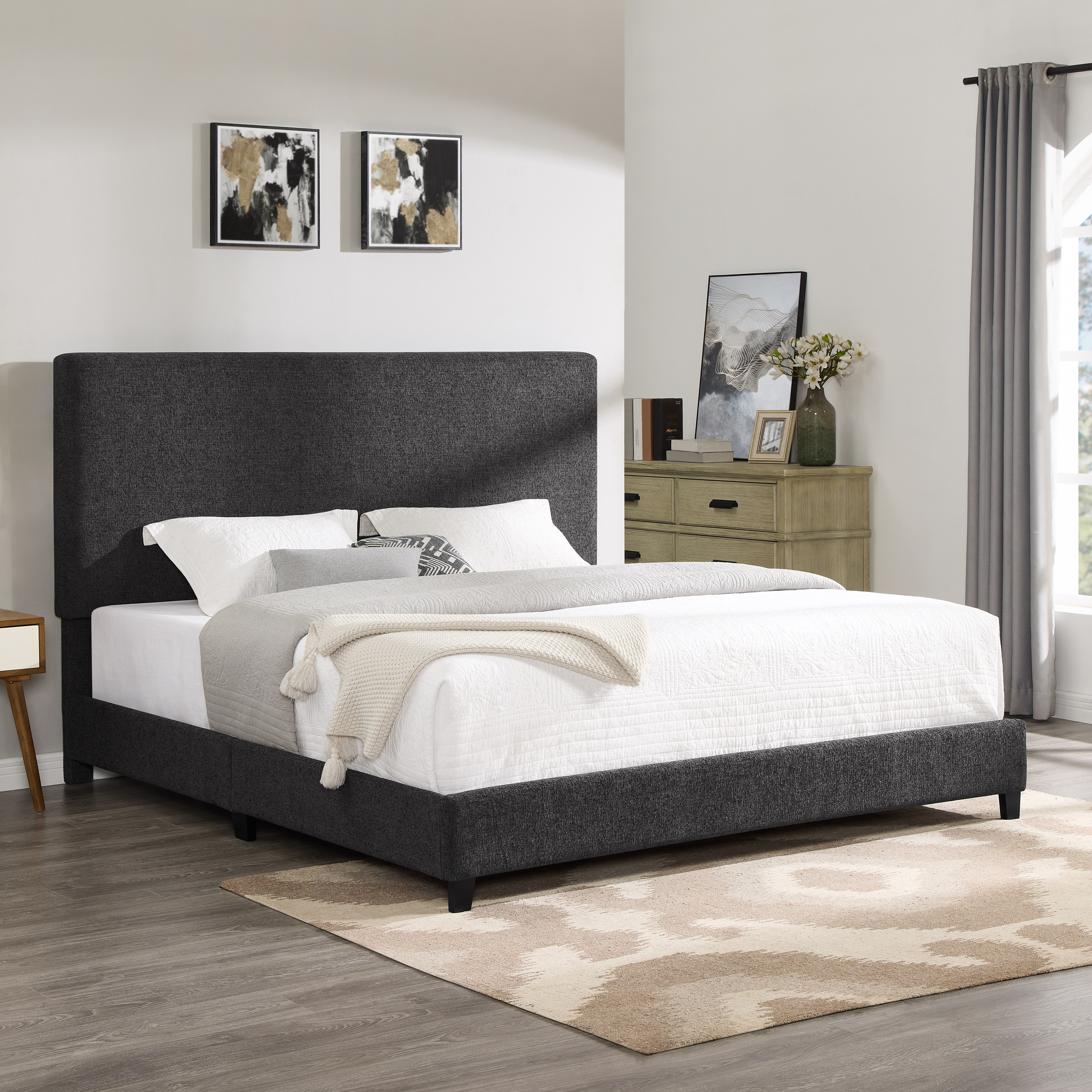 Bridgevine Home King Size Charcoal Grey Upholstered Platform Bed