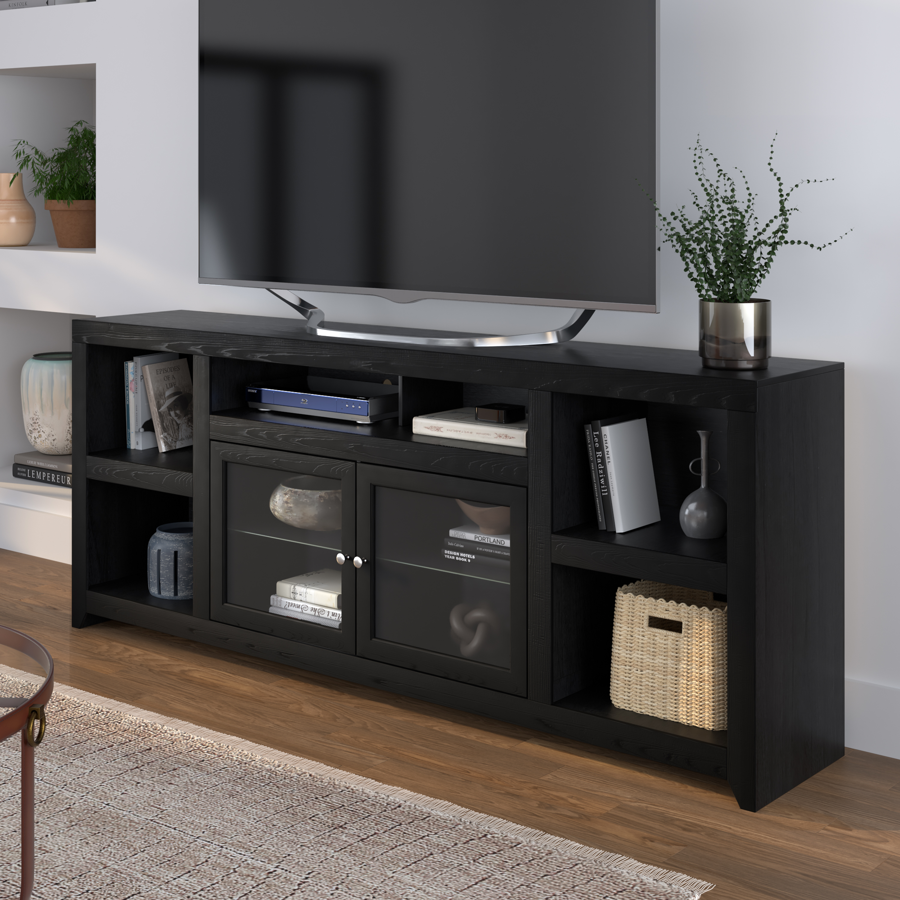 Bridgevine Home Skyline 75 inch TV Stand Console for TVs up to 90 inches, No Assembly Required, Mocha Finish