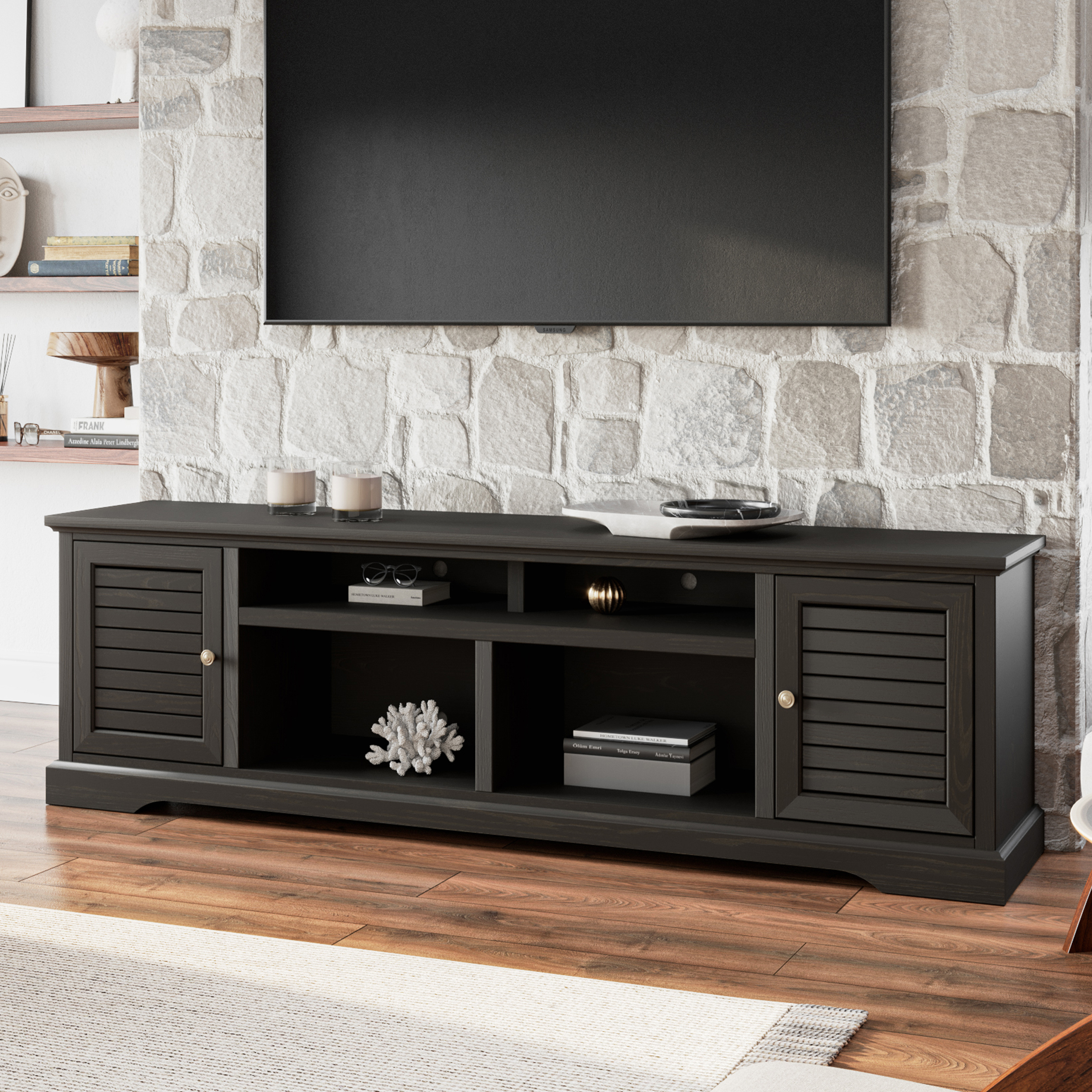 Bridgevine Home Topanga 83 inch TV Stand Console for TVs up to 95 inches, No Assembly Required, Clove finish