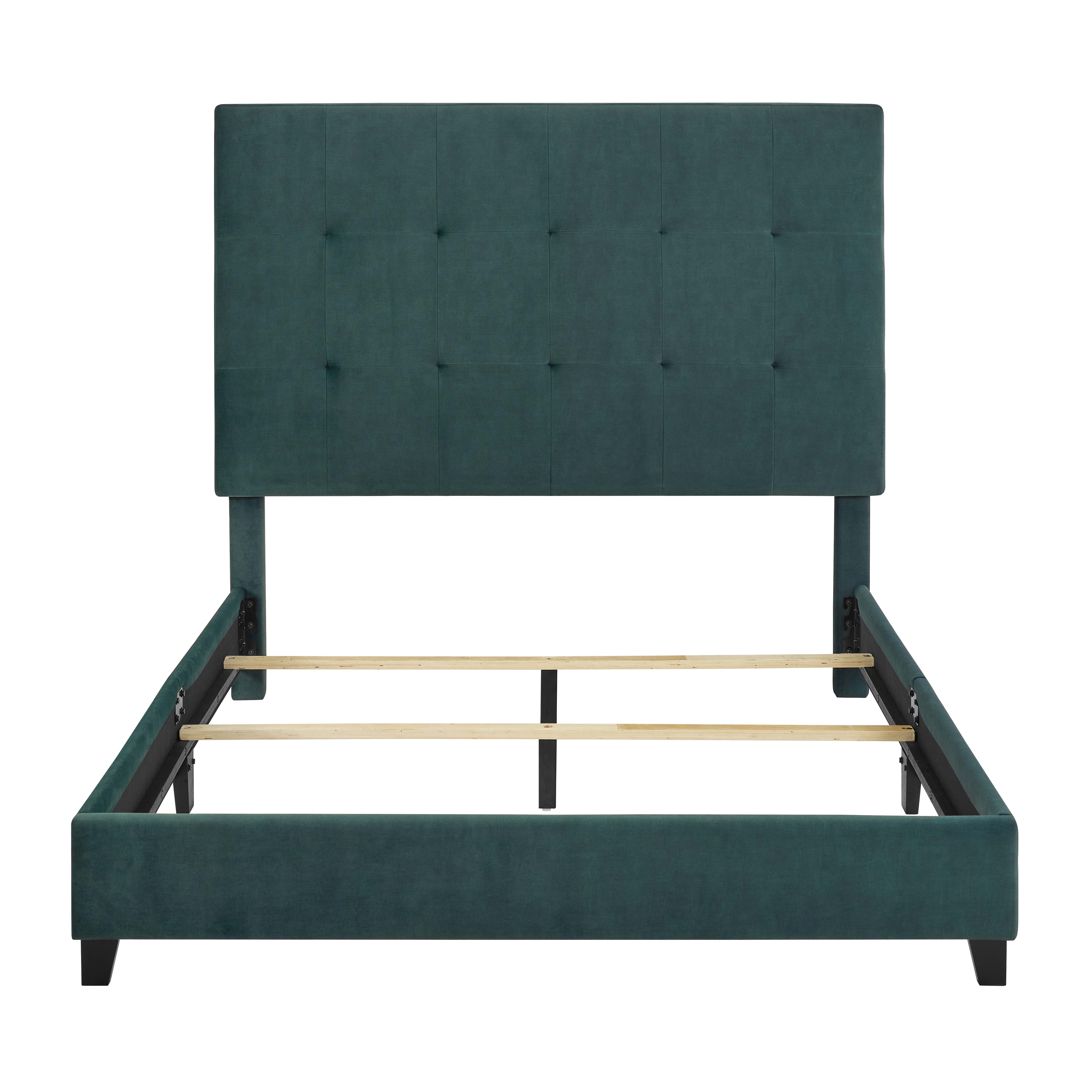 Bridgevine Home Queen Size Green Velvet Tufted Upholstered Platform Bed