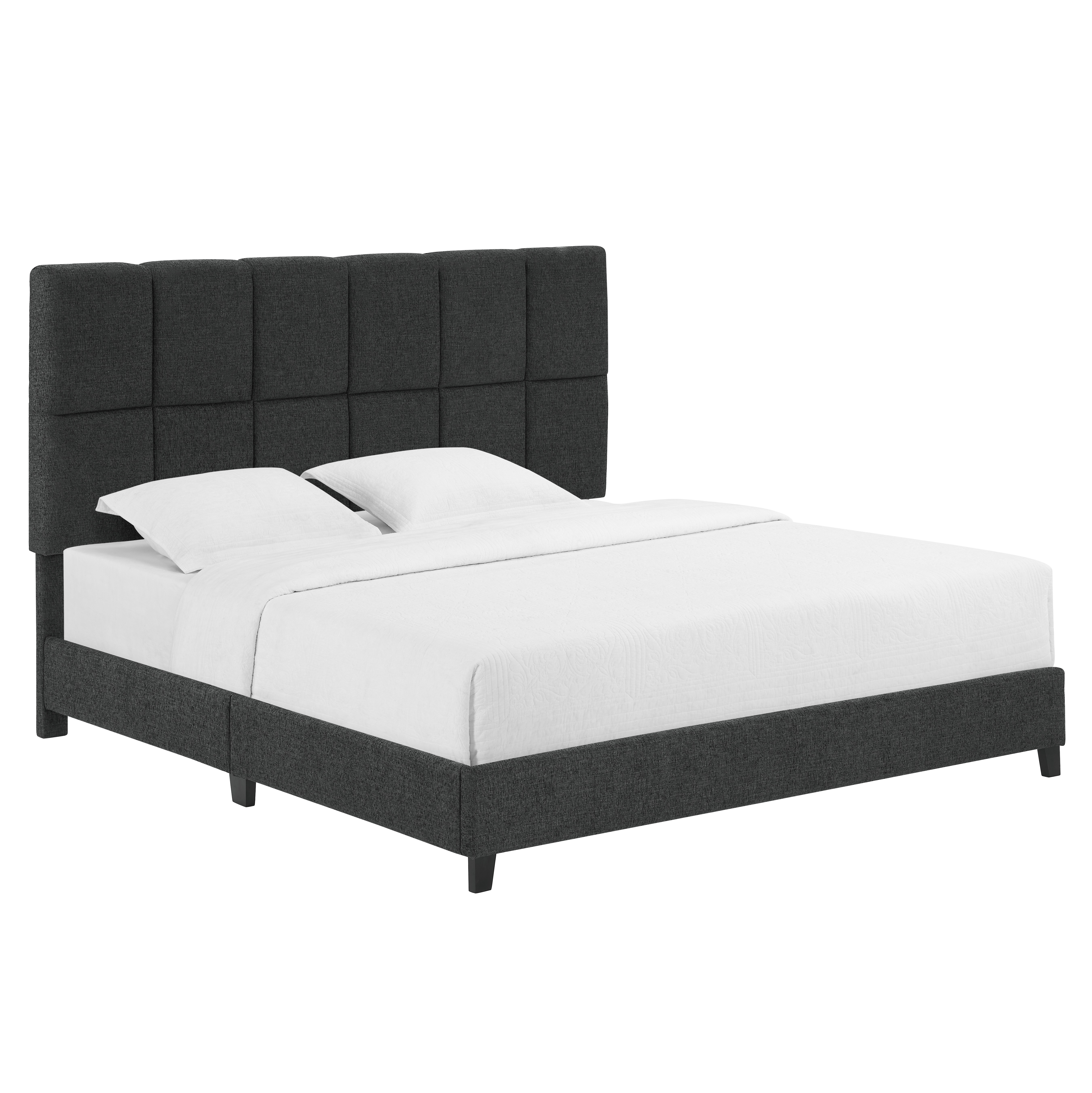 Bridgevine Home King Size Grey Squares Upholstered Platform Bed