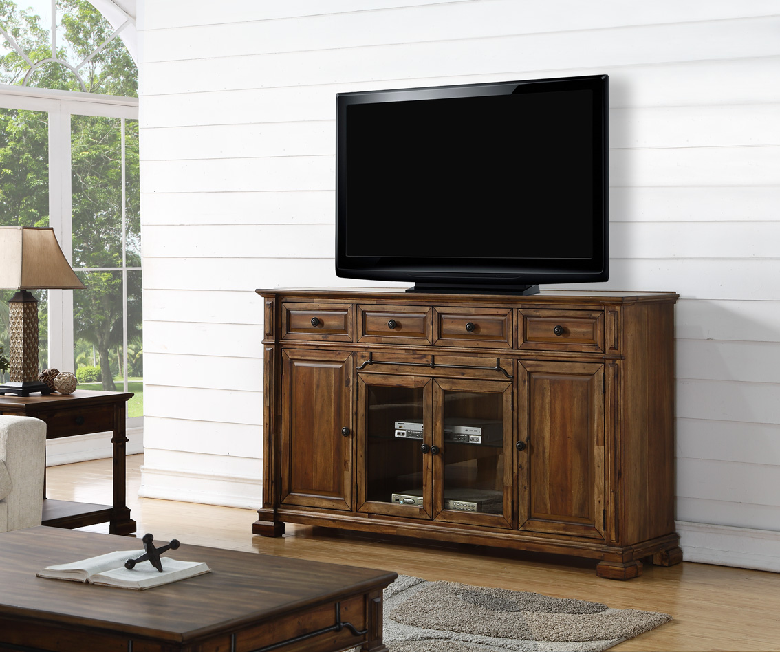 Bridgevine Home Barclay 72 inch TV Stand Console, No Assembly Required, Rustic Acacia Finish