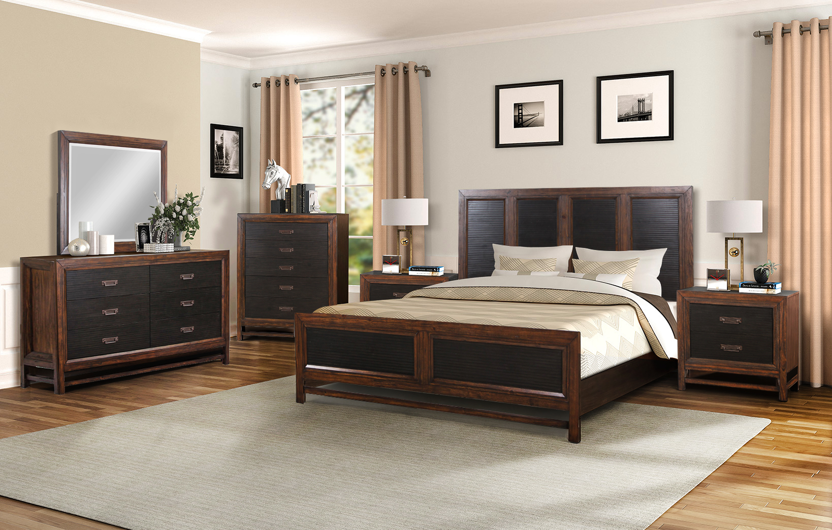 Bridgevine Home Branson King Size Panel Bed, Two-Tone Finish