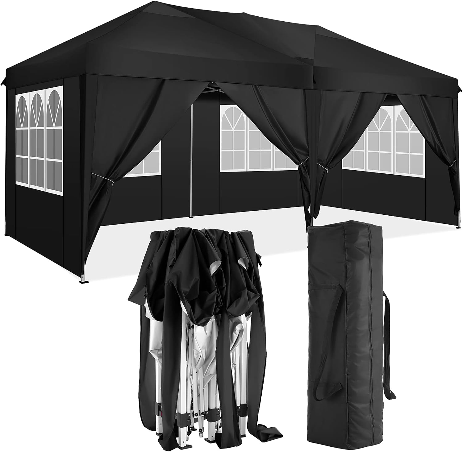 10'x20' Folding Canopy with 6 Removable Sidewalls Outdoor Event Shelter UPF 50+ Gazebo Portable Tents for Parties Beach Camping Wedding EZ Pop Up Canopy