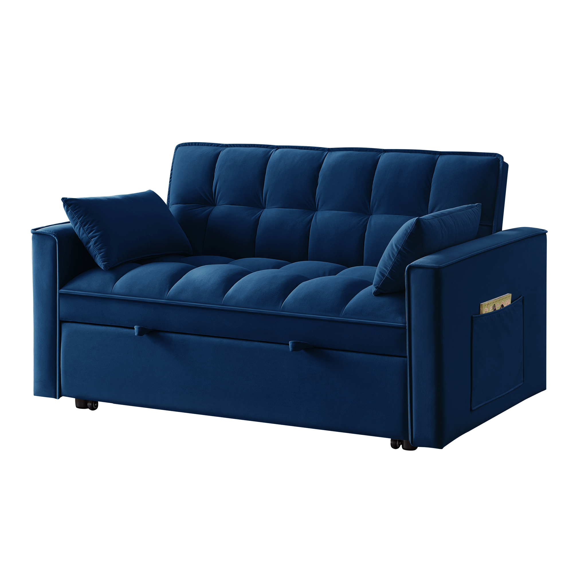 4 in1 Loveseat Sofa Bed with Armrests & Storage Pockets, Multi-Function Tufted Pull-out Sofa Bed with Adjustable Backrest and Pillows, Convertible Loveseat Sofa Couch, Navy