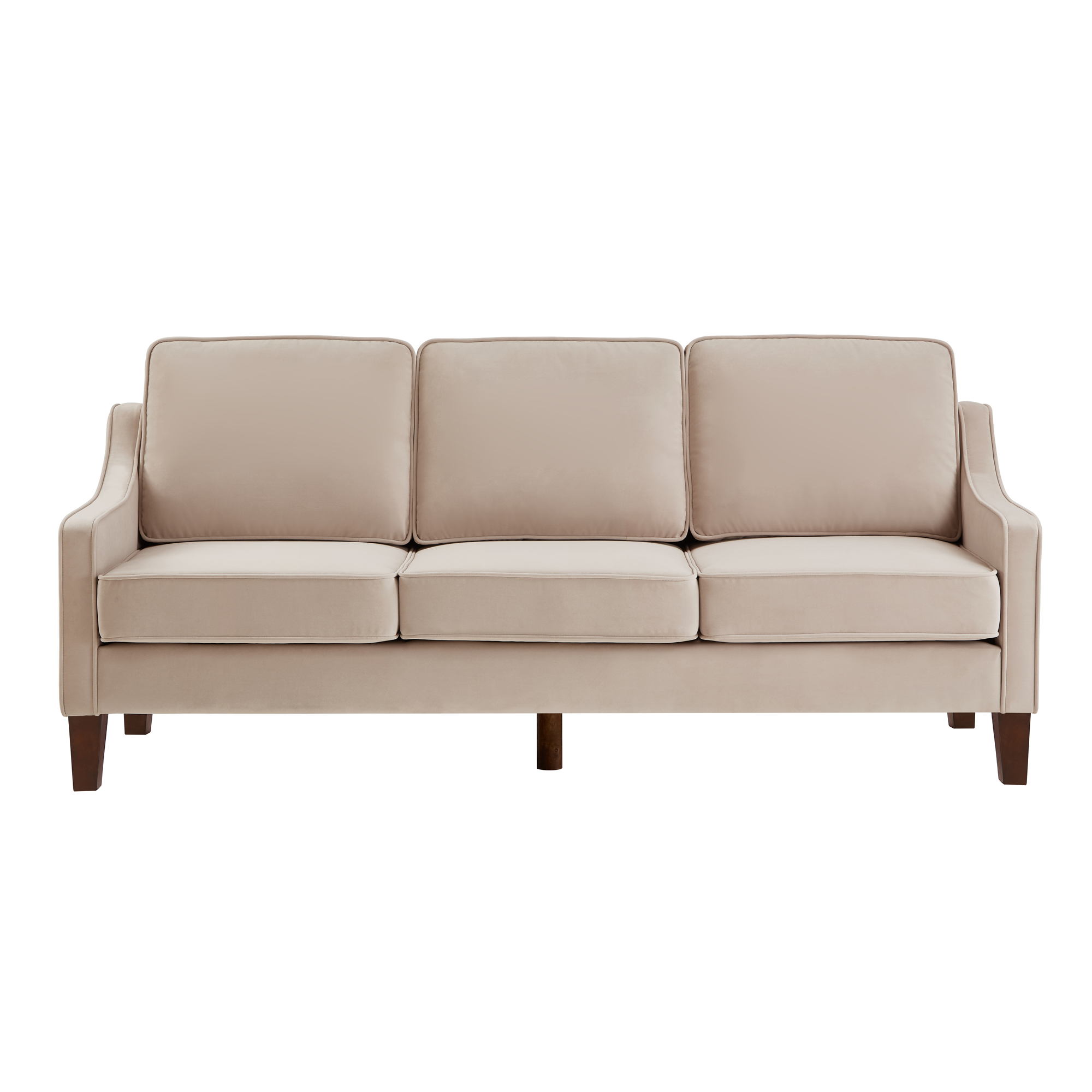 Modern 3 Piece seat  Sofa Couch with Scooped Armrest/Wood legs,Upholstered Velvet 3-seat Sofa with Removable Cushions for Livingroom Bedroom,Taupe