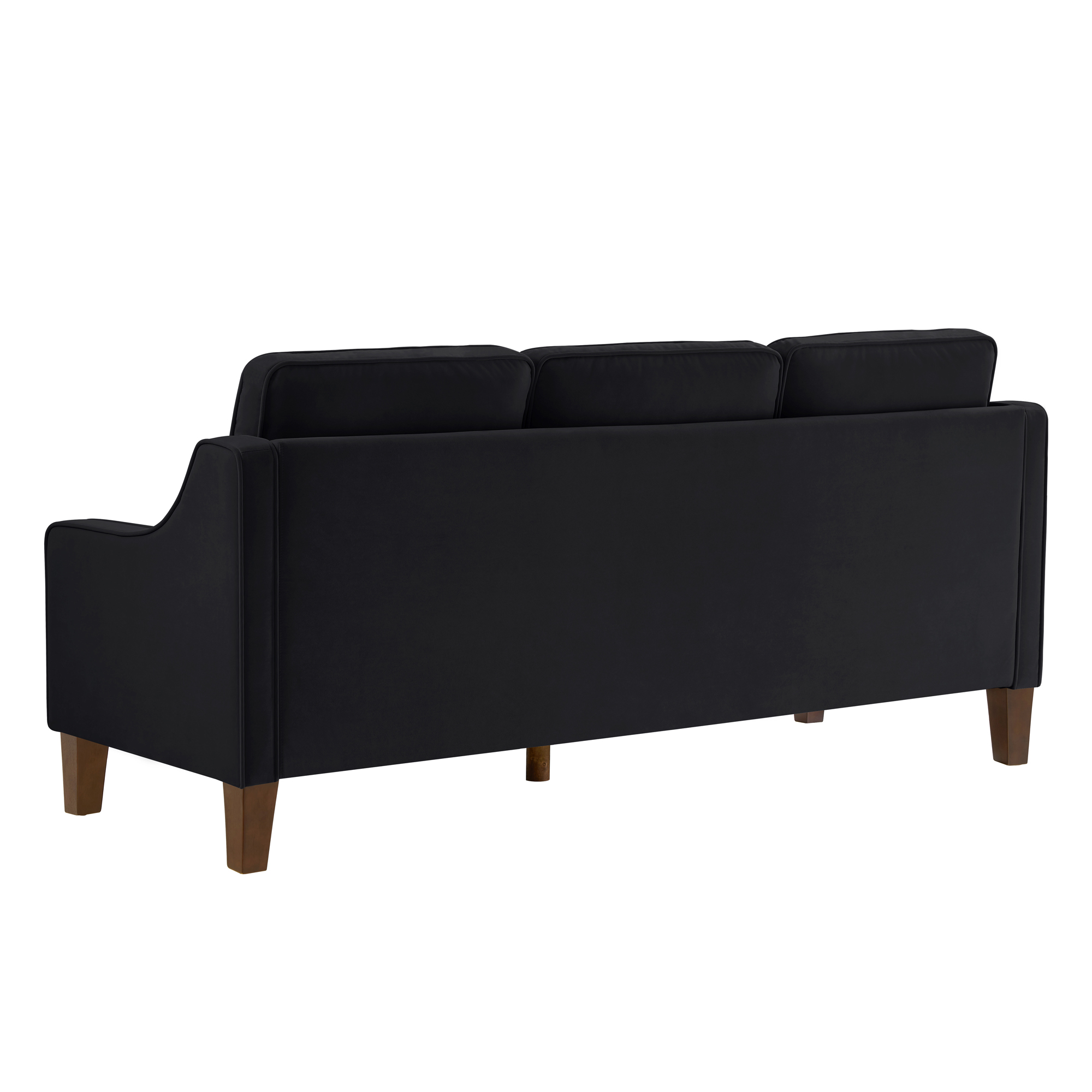 Modern 3 Piece seat  Sofa Couch with Scooped Armrest/Wood legs,Upholstered Velvet 3-seat Sofa with Removable Cushions for Livingroom Bedroom,Black