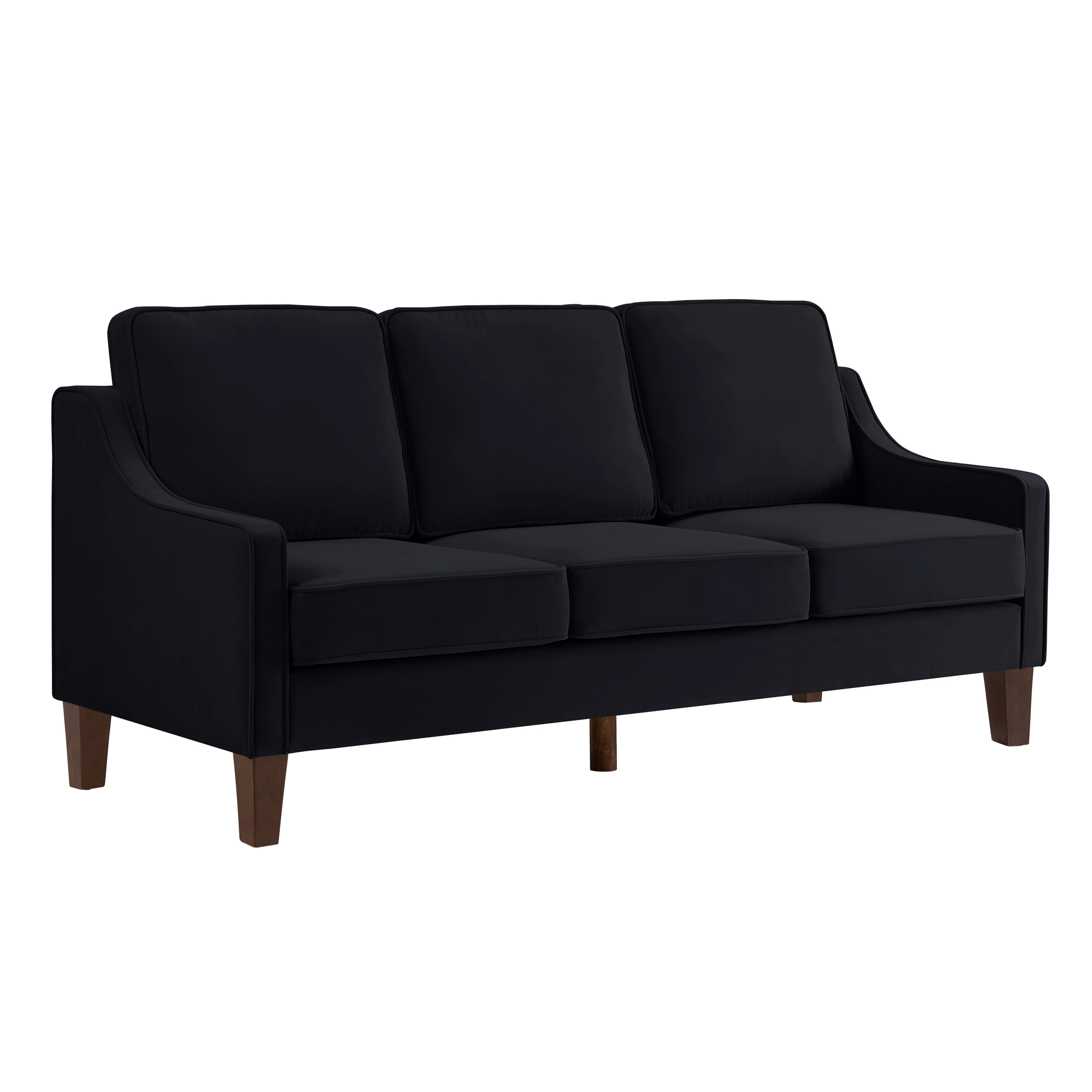 Modern 3 Piece seat  Sofa Couch with Scooped Armrest/Wood legs,Upholstered Velvet 3-seat Sofa with Removable Cushions for Livingroom Bedroom,Black