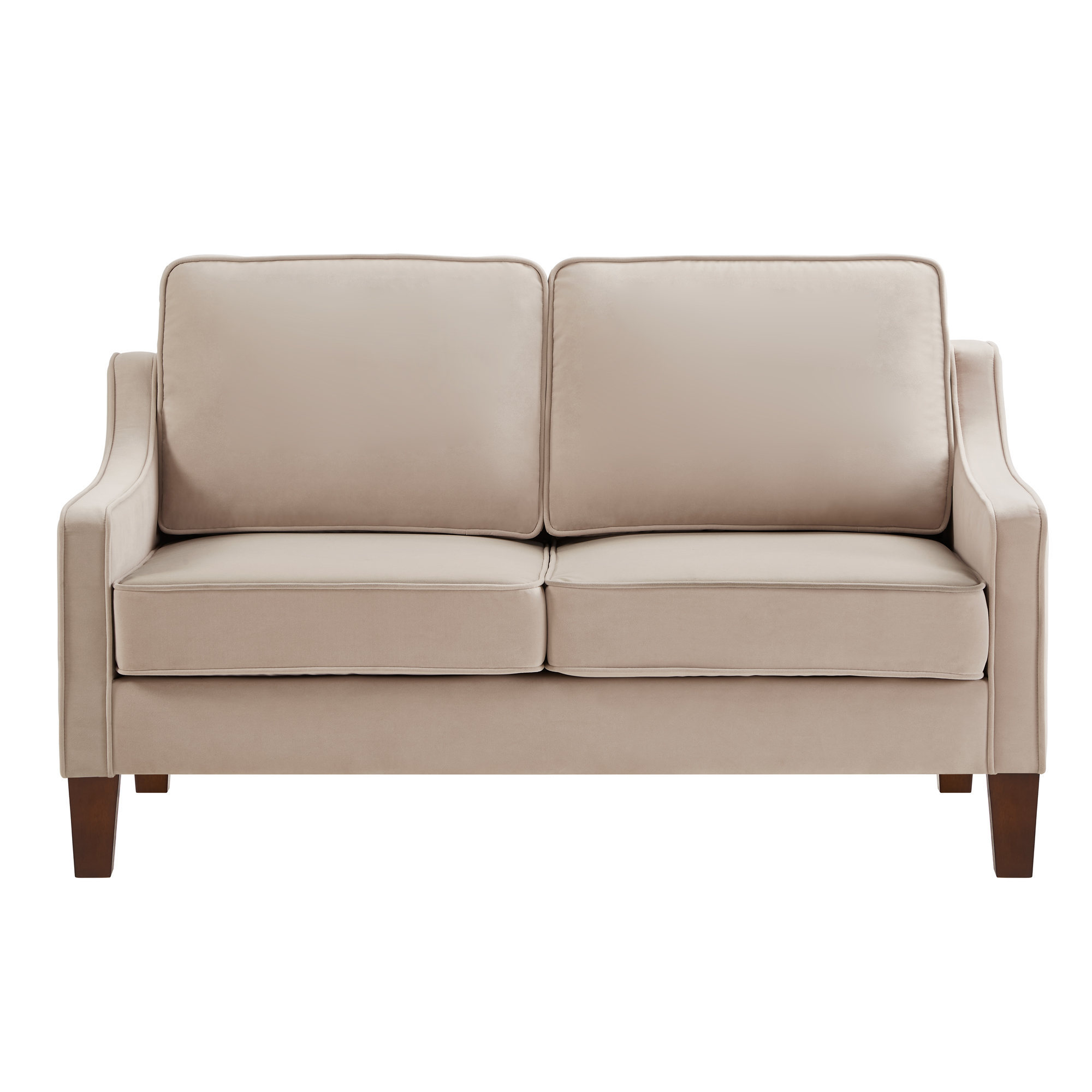 Modern Loveseat sofa for Living Room, Upholstered Velvet Small Couch with Wooden Legs for Livingroom Bedroom, Taupe