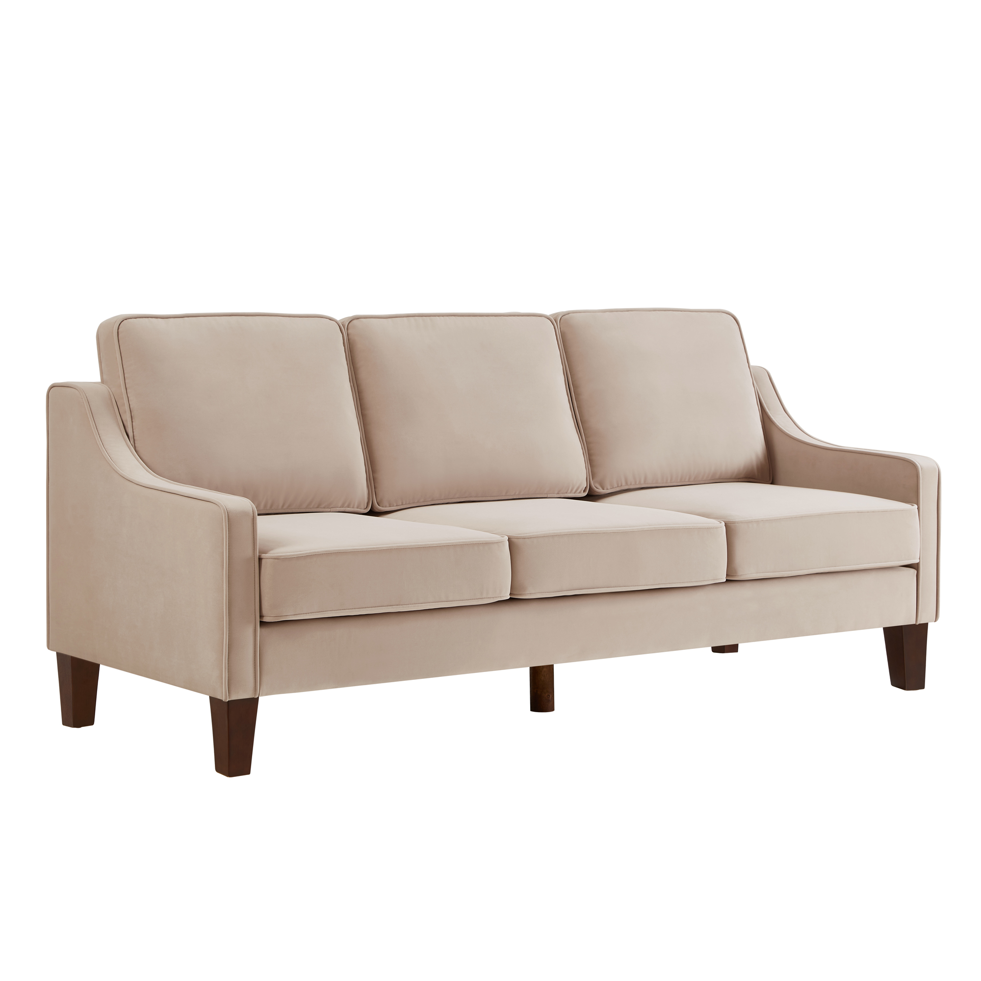 Modern 3 Piece seat  Sofa Couch with Scooped Armrest/Wood legs,Upholstered Velvet 3-seat Sofa with Removable Cushions for Livingroom Bedroom,Taupe