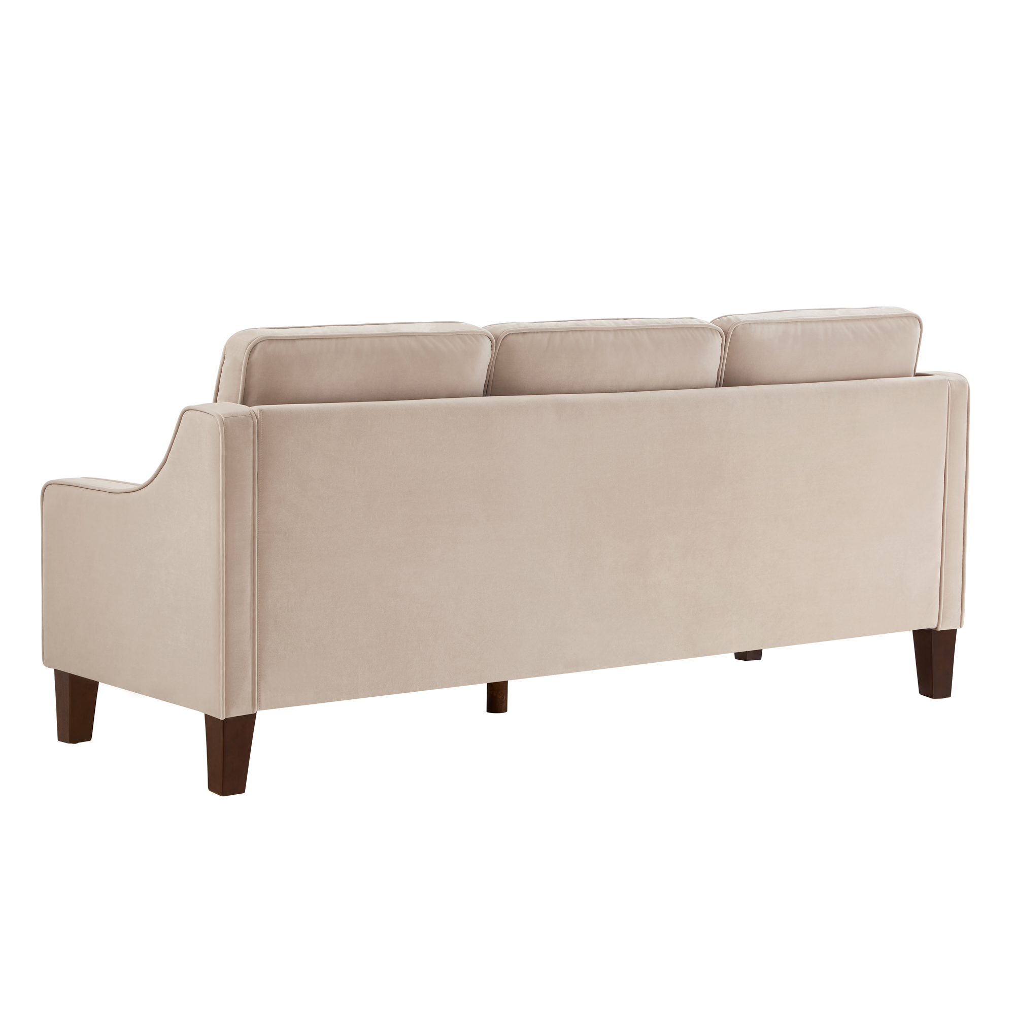 Modern 3 Piece seat  Sofa Couch with Scooped Armrest/Wood legs,Upholstered Velvet 3-seat Sofa with Removable Cushions for Livingroom Bedroom,Taupe