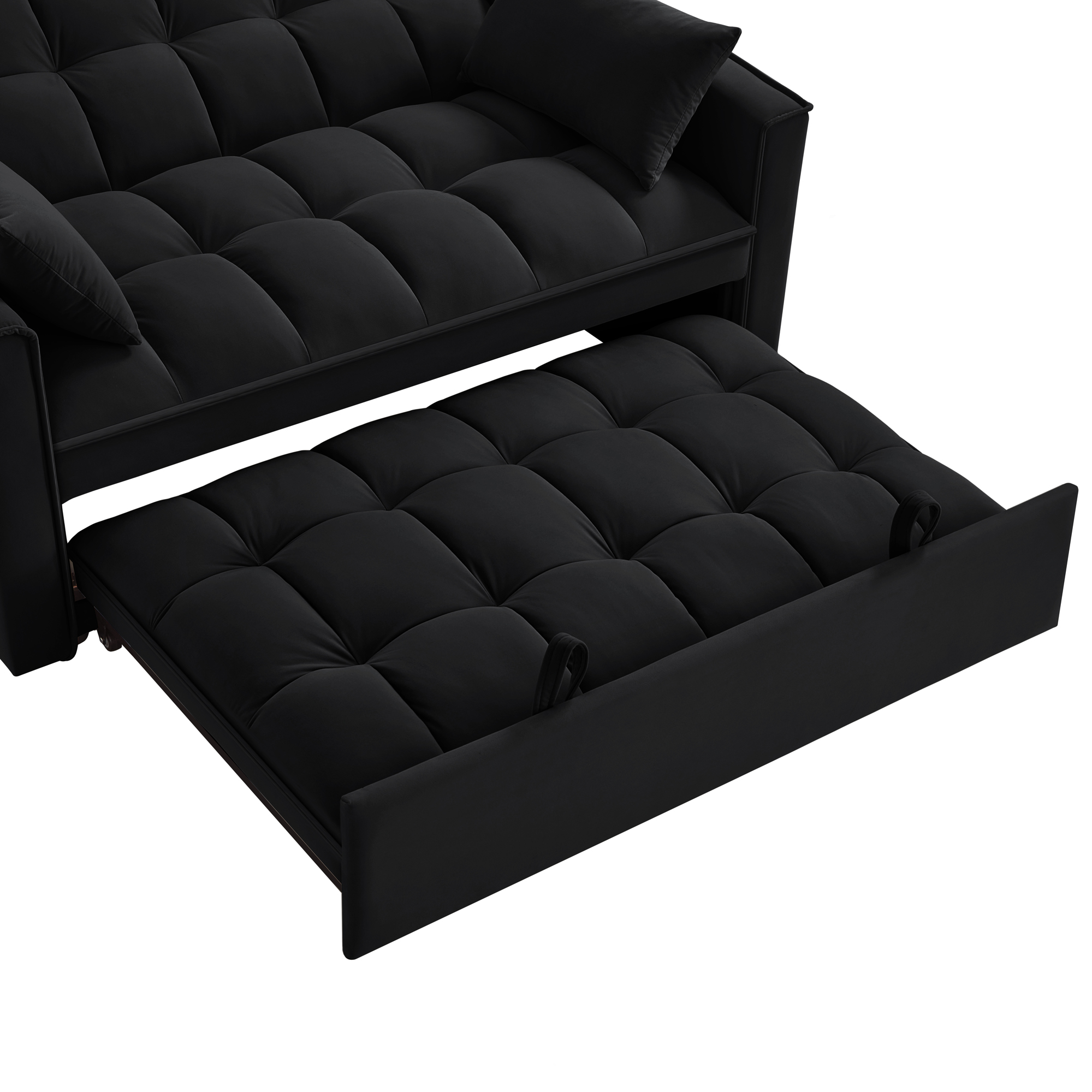 4 in1 Loveseat Sofa Bed with Armrests & Storage Pockets, Multi-Function Tufted Pull-out Sofa Bed with Adjustable Backrest and Pillows, Convertible Loveseat Sofa Couch,Black