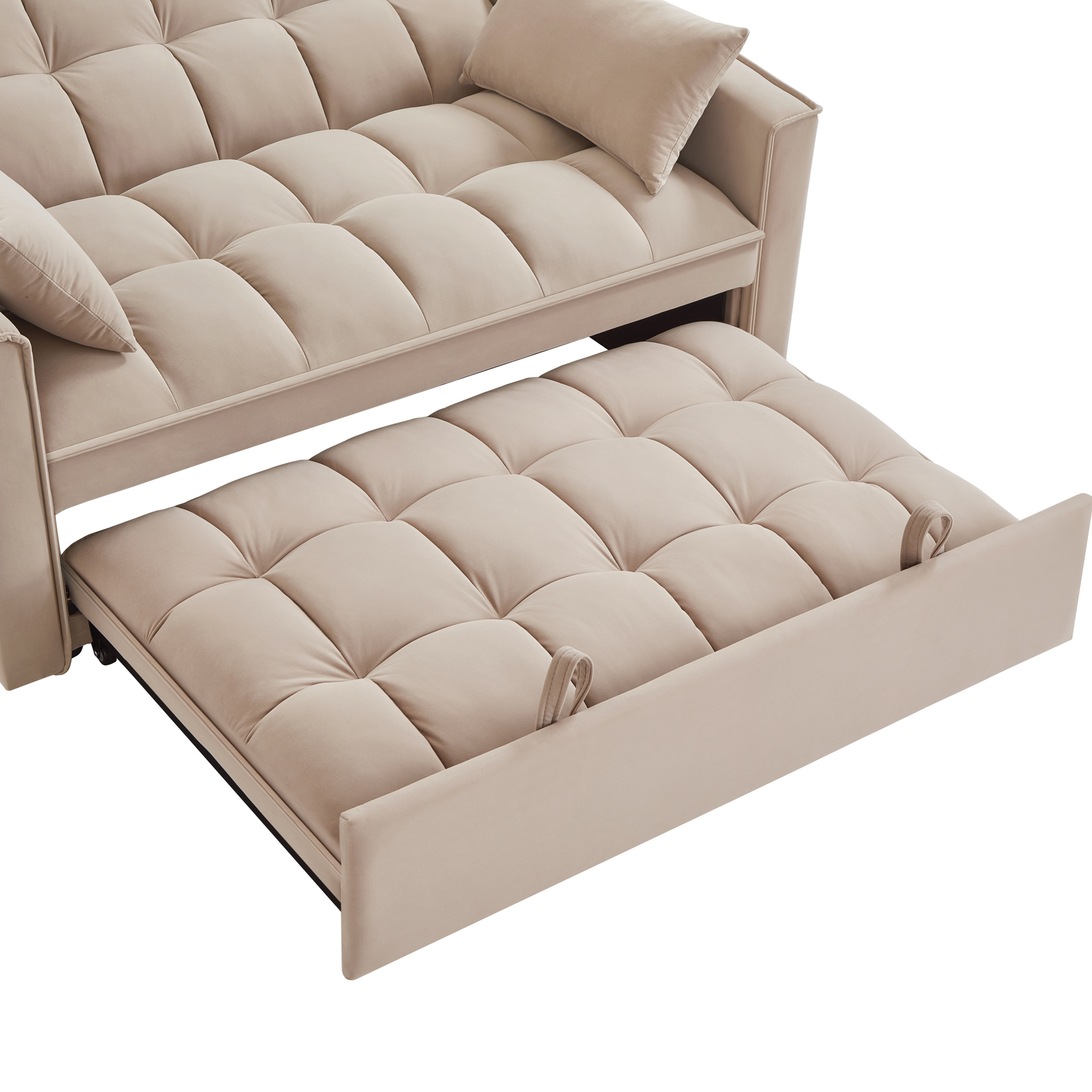 4 in1 Loveseat Sofa Bed with Armrests & Storage Pockets, Multi-Function Tufted Pull-out Sofa Bed with Adjustable Backrest and Pillows, Convertible Loveseat Sofa Couch,Taupe