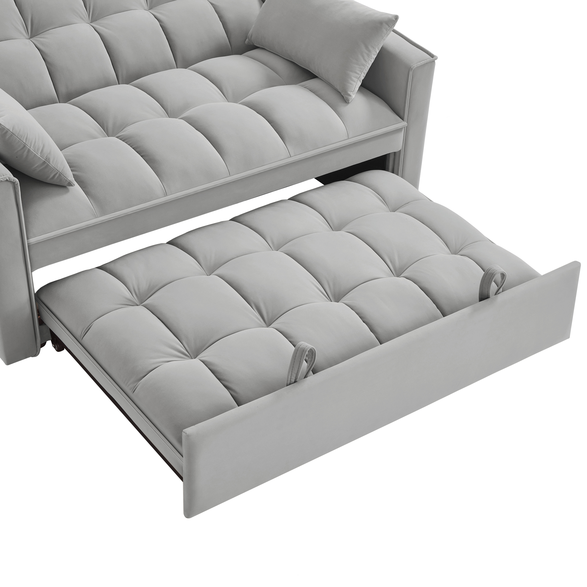 4 in1 Loveseat Sofa Bed with Armrests & Storage Pockets, Multi-Function Tufted Pull-out Sofa Bed with Adjustable Backrest and Pillows, Convertible Loveseat Sofa Couch, Gray