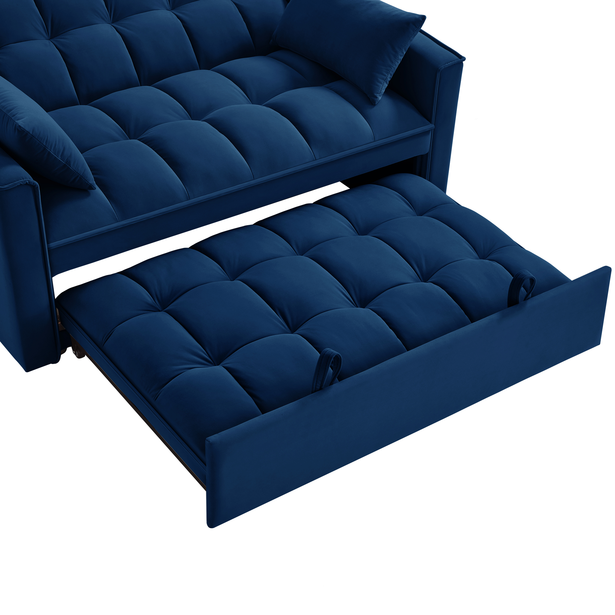 4 in1 Loveseat Sofa Bed with Armrests & Storage Pockets, Multi-Function Tufted Pull-out Sofa Bed with Adjustable Backrest and Pillows, Convertible Loveseat Sofa Couch, Navy