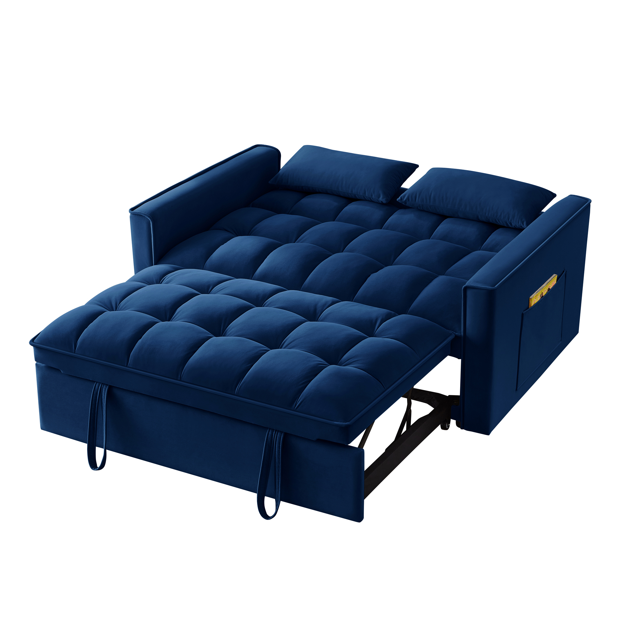 4 in1 Loveseat Sofa Bed with Armrests & Storage Pockets, Multi-Function Tufted Pull-out Sofa Bed with Adjustable Backrest and Pillows, Convertible Loveseat Sofa Couch, Navy