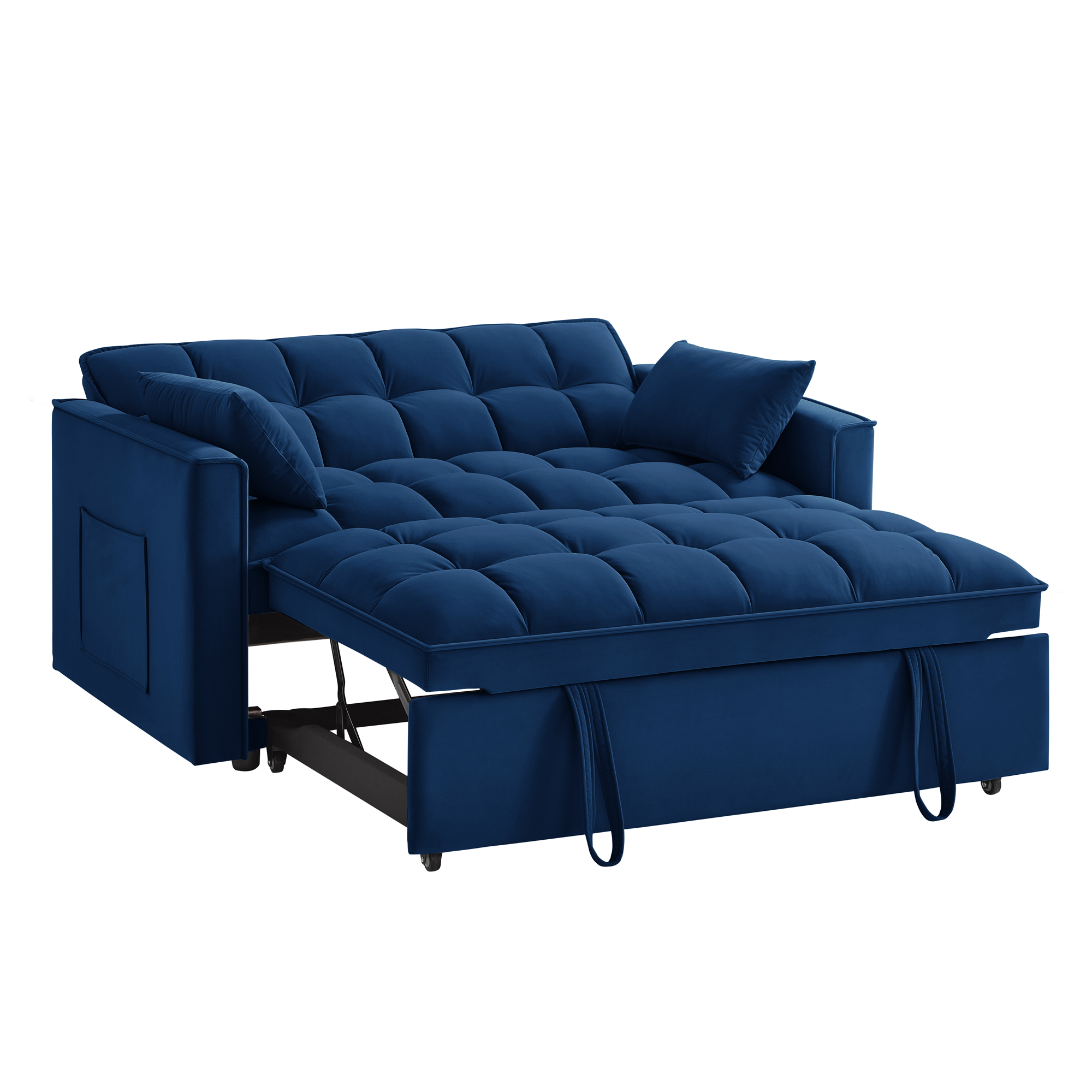 4 in1 Loveseat Sofa Bed with Armrests & Storage Pockets, Multi-Function Tufted Pull-out Sofa Bed with Adjustable Backrest and Pillows, Convertible Loveseat Sofa Couch, Navy