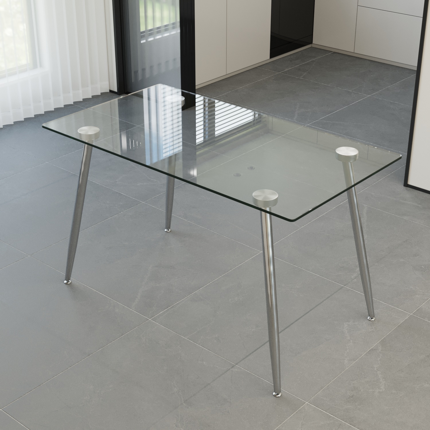 Glass Dining Table, Modern Rectangular Table with Tempered Glass Tabletop & Sliver metal Legs, Simplistic Kitchen Table, 51 x 27.5 x 29.5 Inch, Versatile Table for Home Office