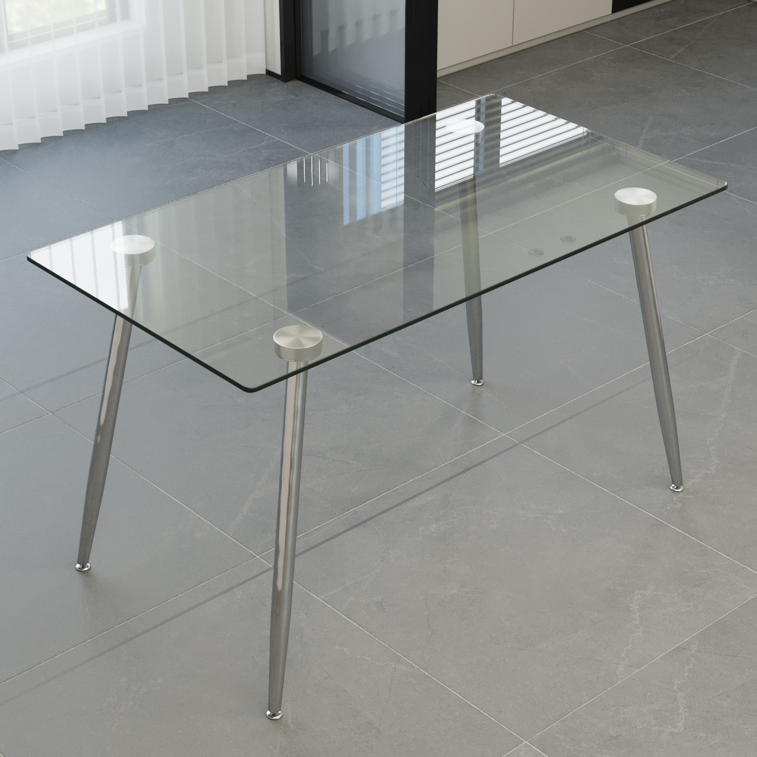 Glass Dining Table, Modern Rectangular Table with Tempered Glass Tabletop & Sliver metal Legs, Simplistic Kitchen Table, 51 x 27.5 x 29.5 Inch, Versatile Table for Home Office