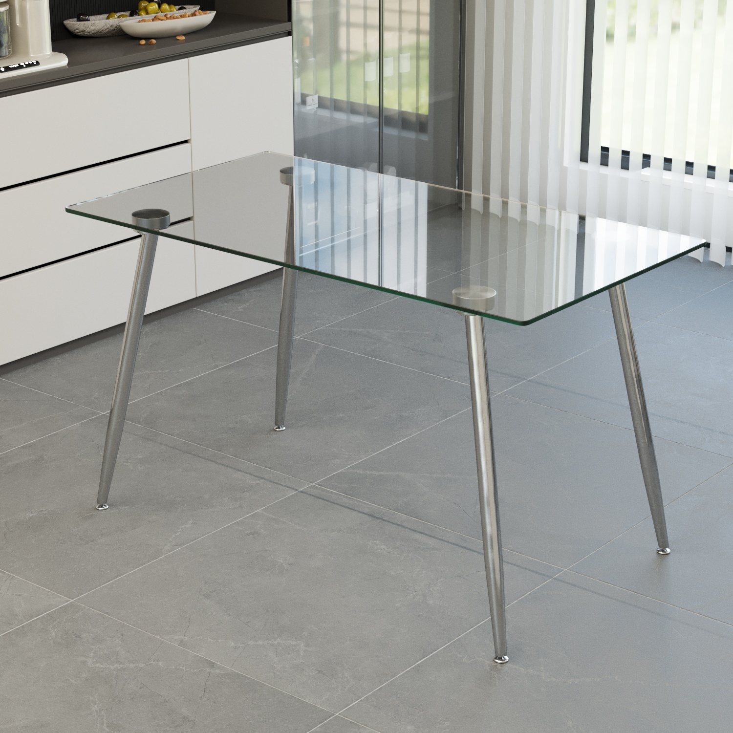 Glass Dining Table, Modern Rectangular Table with Tempered Glass Tabletop & Sliver metal Legs, Simplistic Kitchen Table, 51 x 27.5 x 29.5 Inch, Versatile Table for Home Office