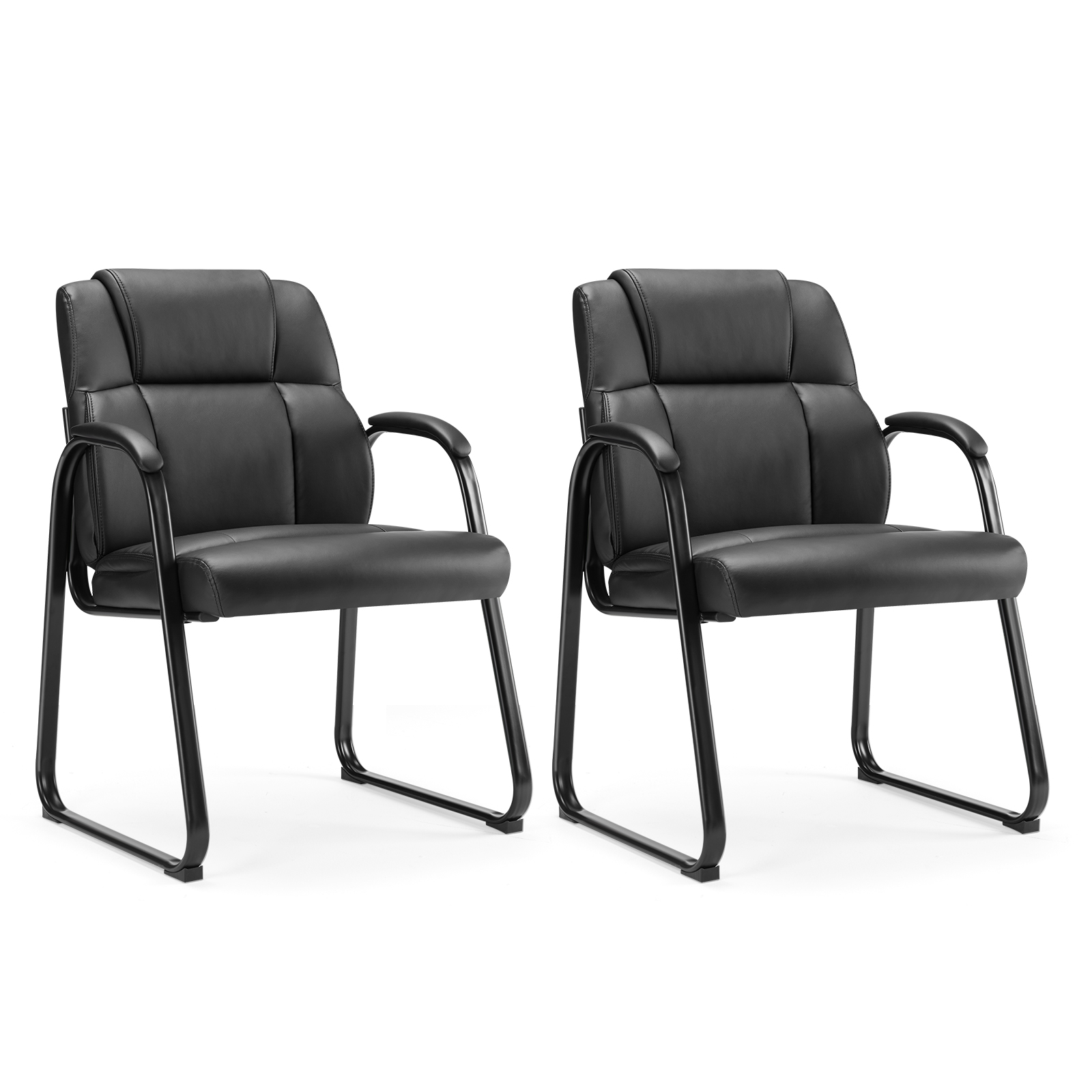 Leather Office Guest Chair No Wheels, Comfy Padded Arms and Seld Base, for Reception Conference Room  Set of 2