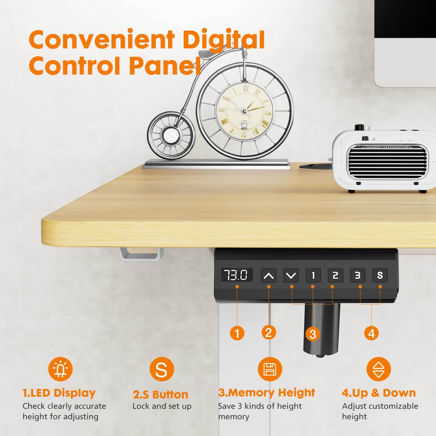 Electric Height Adjustable Standing Desk,Sit to Stand Ergonomic Computer Desk,Yellow,40'' x 24"