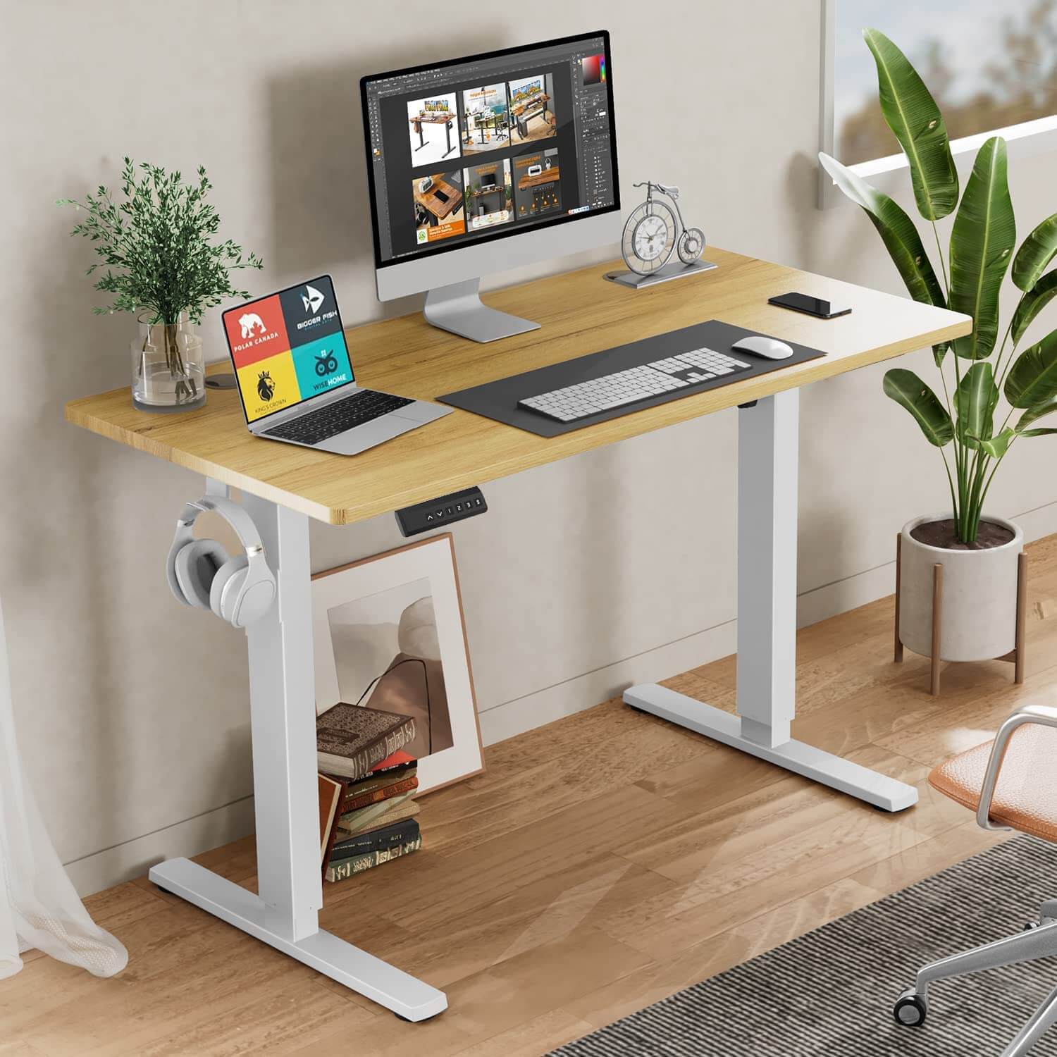 Electric Height Adjustable Standing Desk,Sit to Stand Ergonomic Computer Desk,Yellow,40'' x 24"