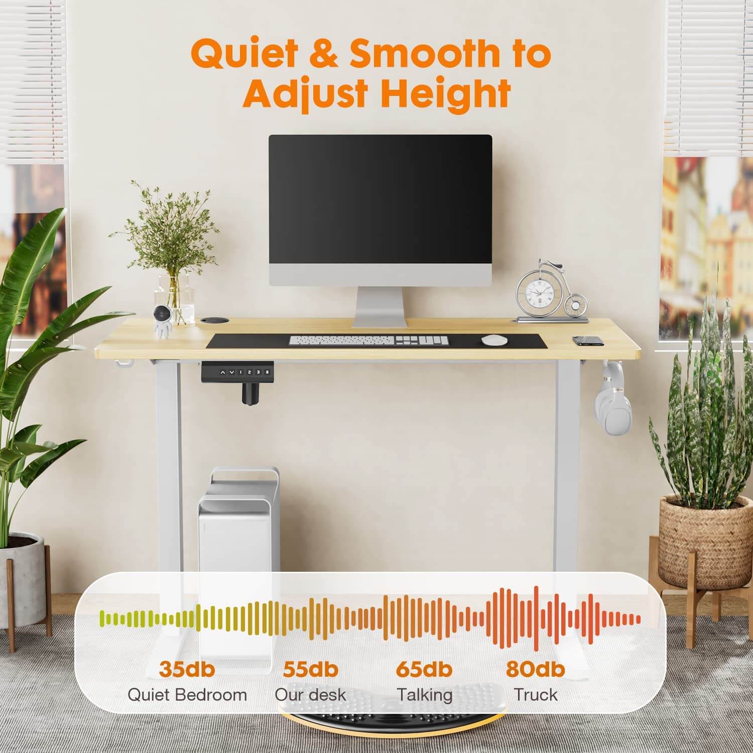 Electric Height Adjustable Standing Desk,Sit to Stand Ergonomic Computer Desk,Yellow,40'' x 24"