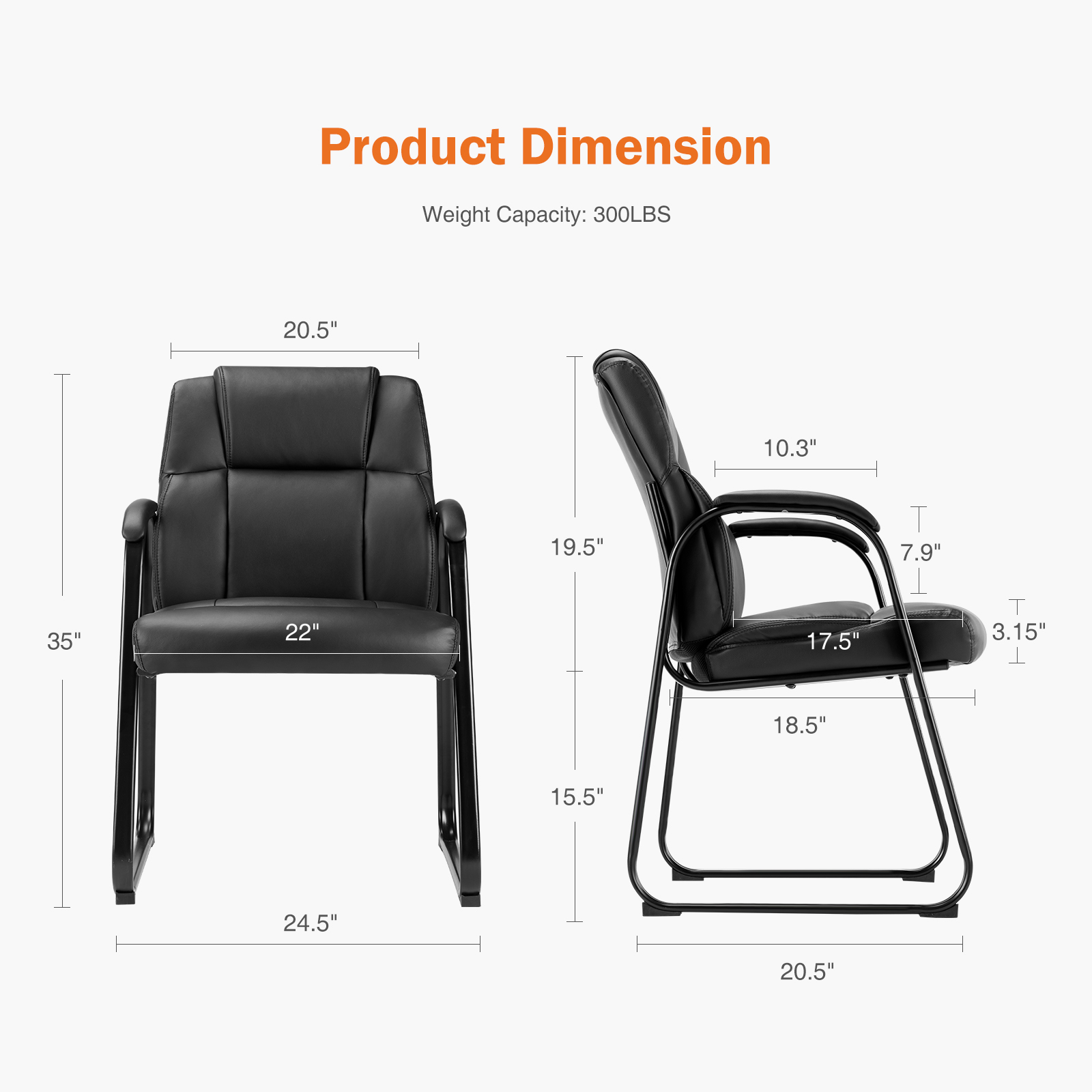 Leather Office Guest Chair No Wheels, Comfy Padded Arms and Seld Base, for Reception Conference Room  Set of 2