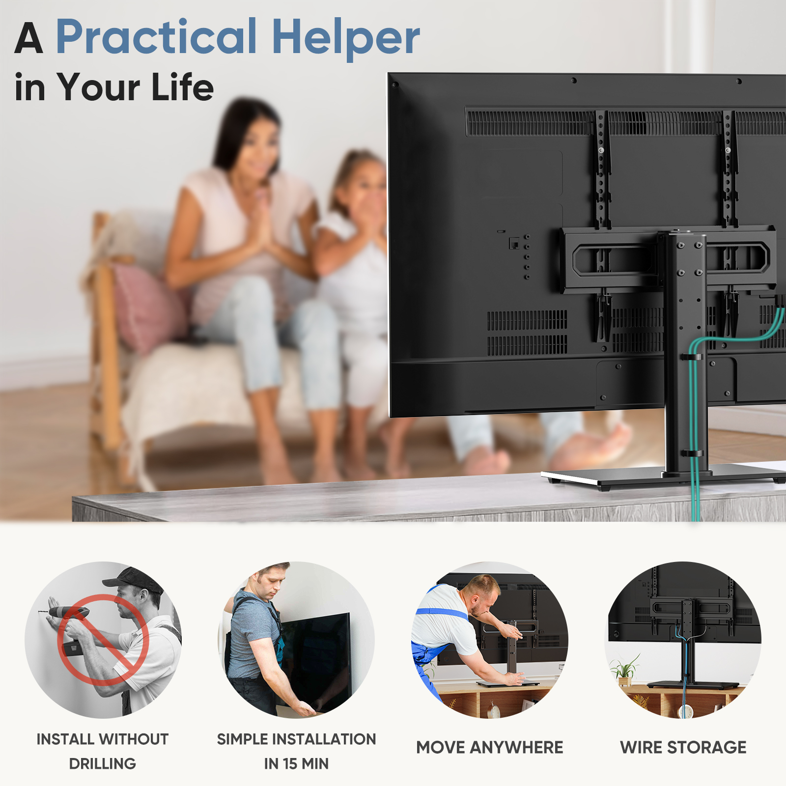 Universal rotating TV stand, 3-height adjustable desktop TV stand mount base for 26-55 inch TVS that can hold up to 99 pounds