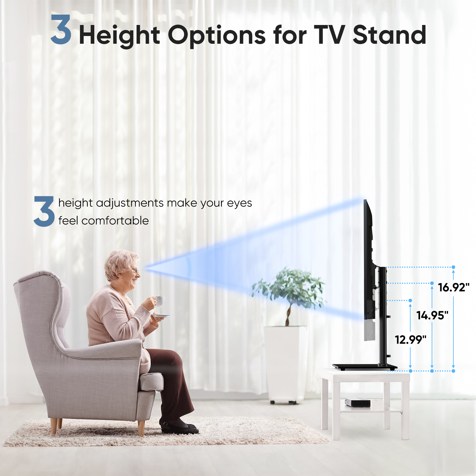 Universal rotating TV stand, 3-height adjustable desktop TV stand mount base for 26-55 inch TVS that can hold up to 99 pounds