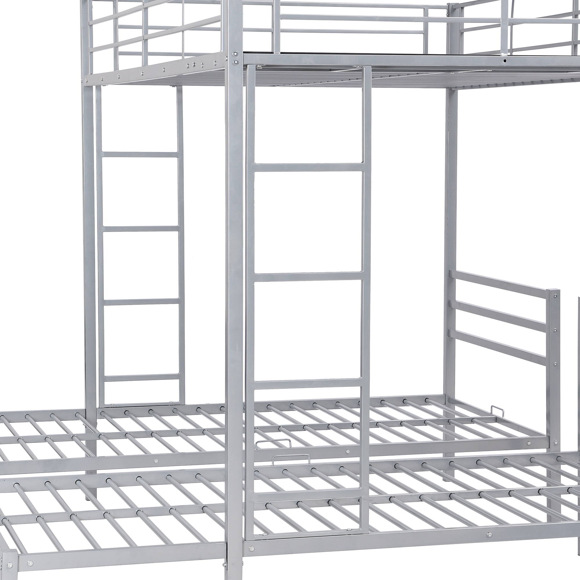 Full over Twin&Twin Size Bunk Bed with Built-in Shelf, Silver