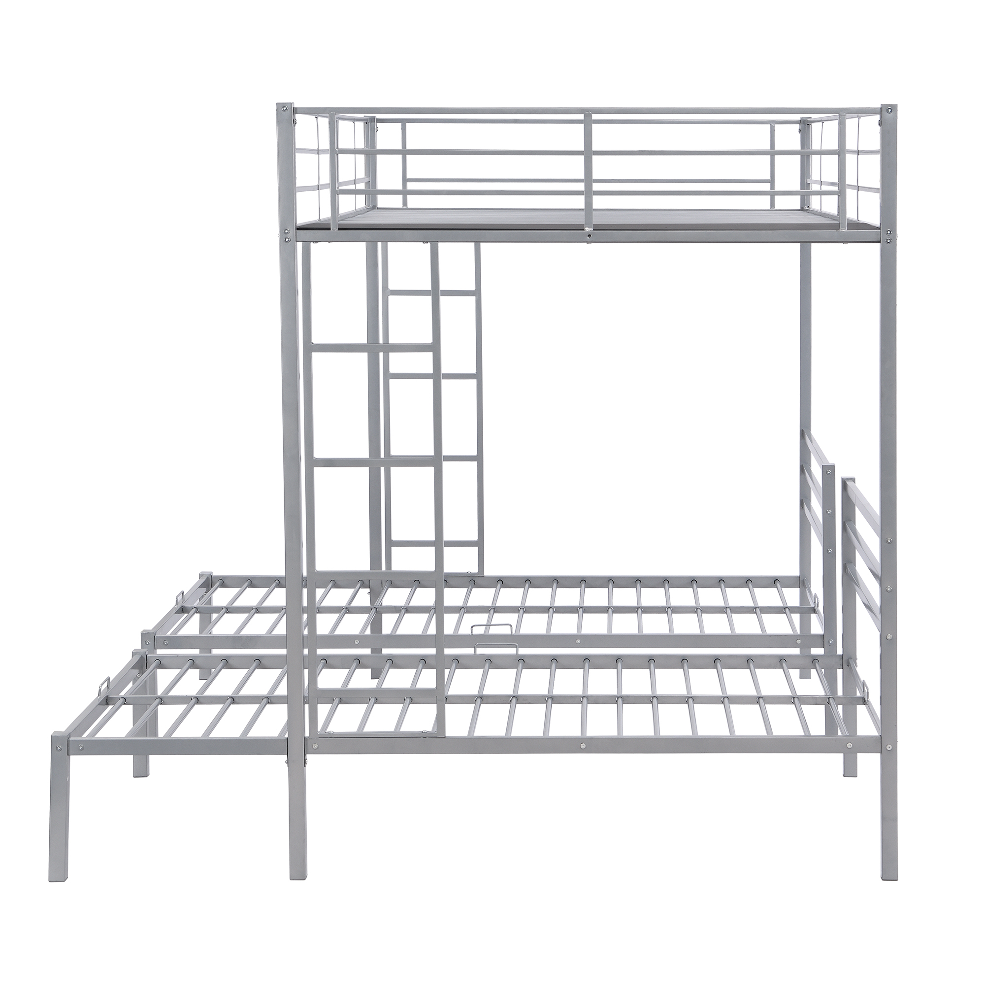 Full over Twin&Twin Size Bunk Bed with Built-in Shelf, Silver