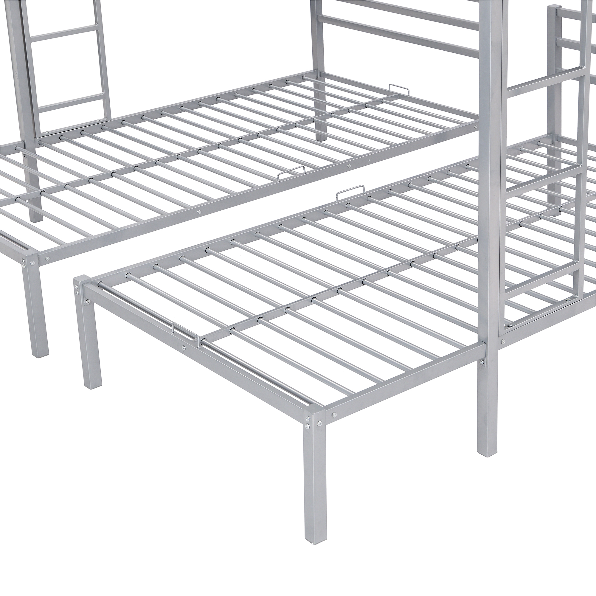 Full over Twin&Twin Size Bunk Bed with Built-in Shelf, Silver