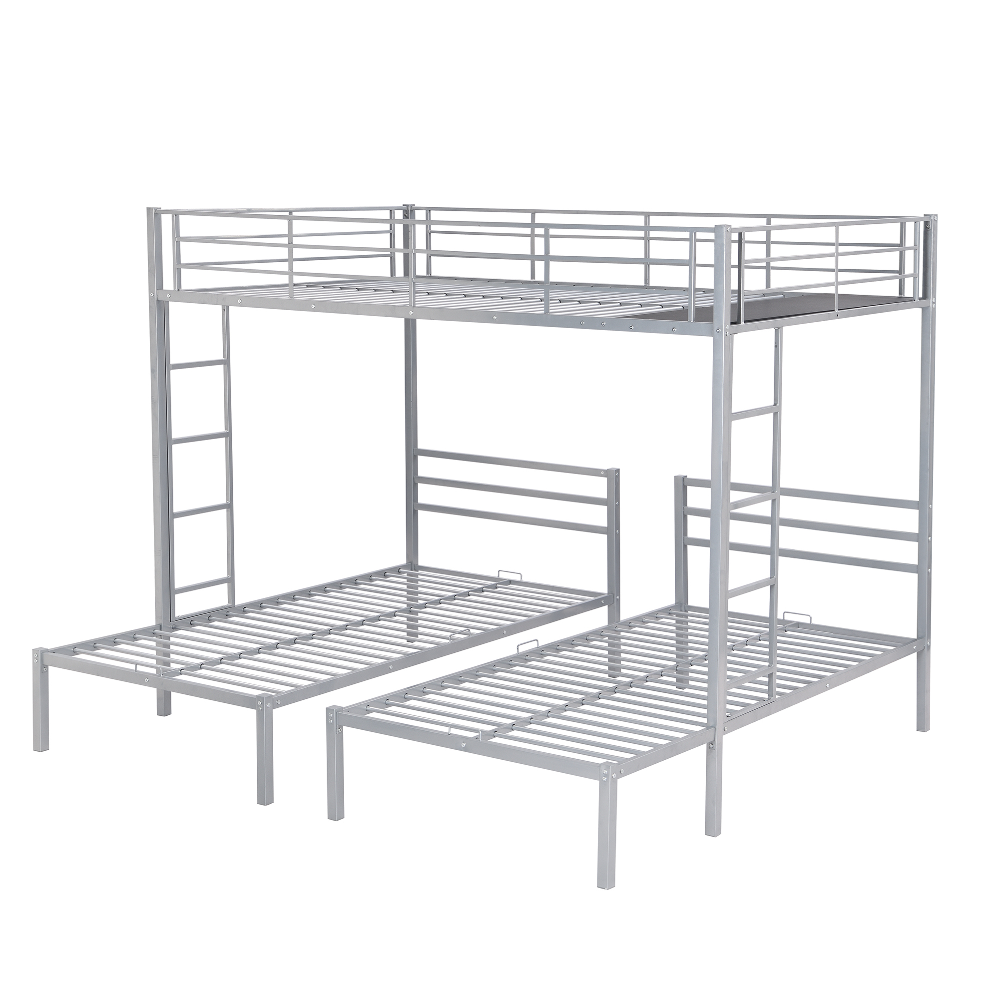 Full over Twin&Twin Size Bunk Bed with Built-in Shelf, Silver