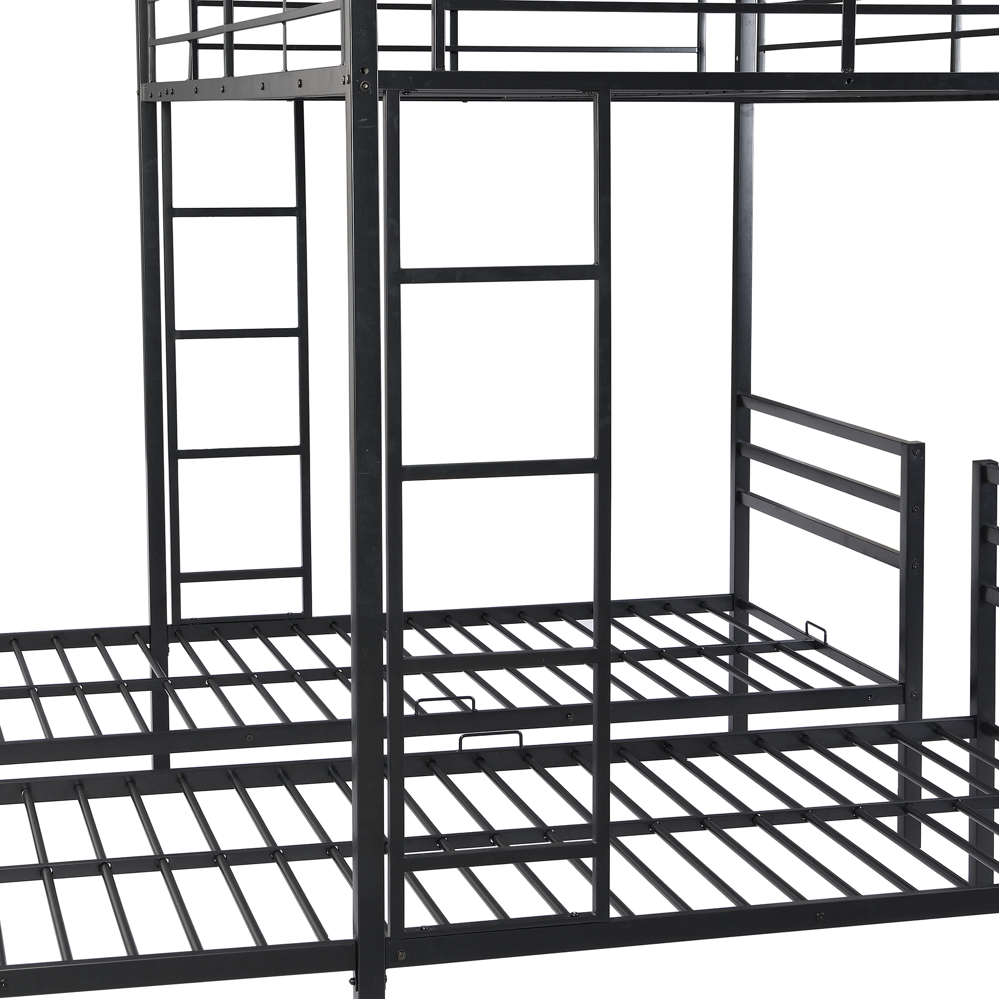 Full over Twin&Twin Size Bunk Bed with Built-in Shelf, Black