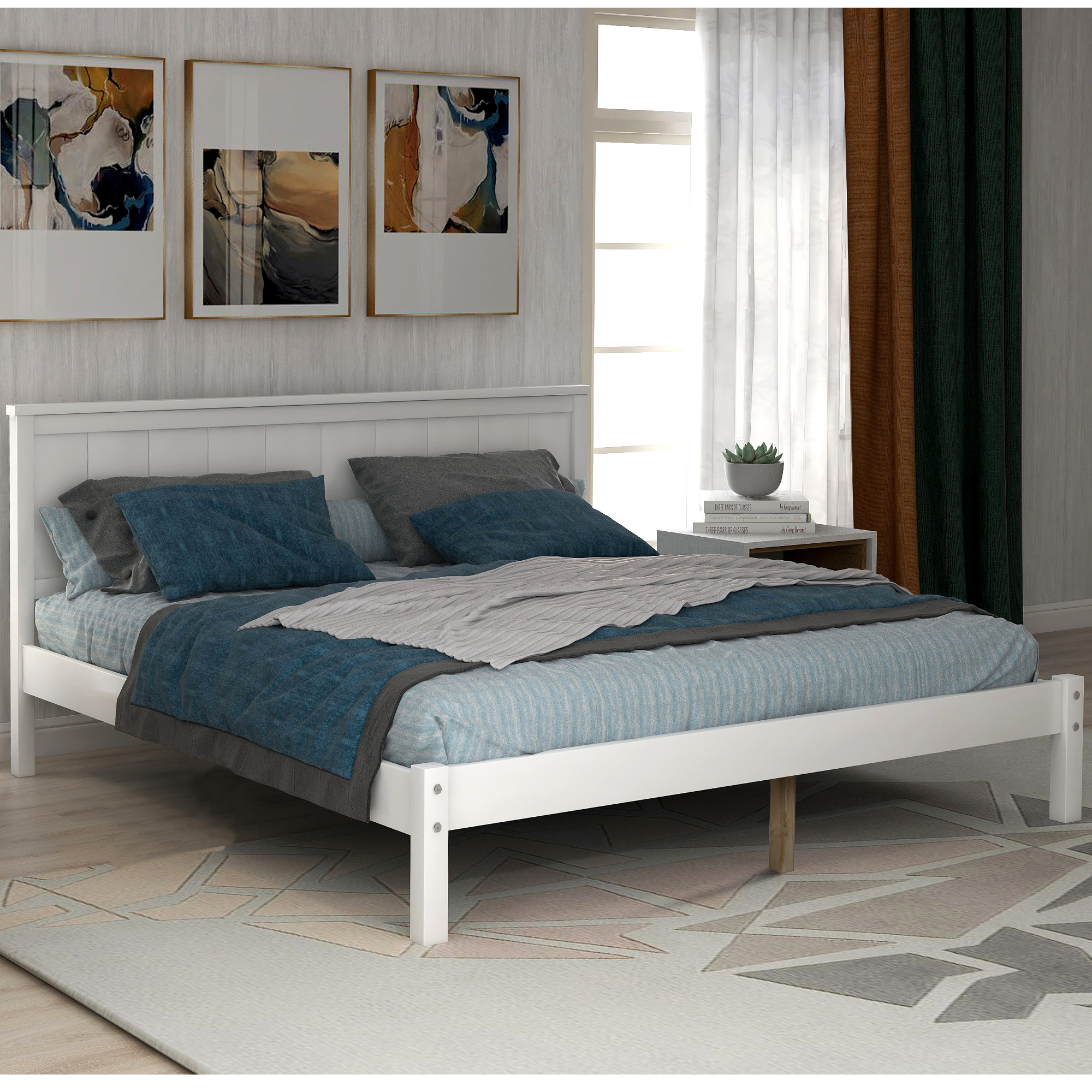 Details about   Full Size Wooden Bed Frame Platform Wooden Slat Support w/ Headboard Walnut NEW 