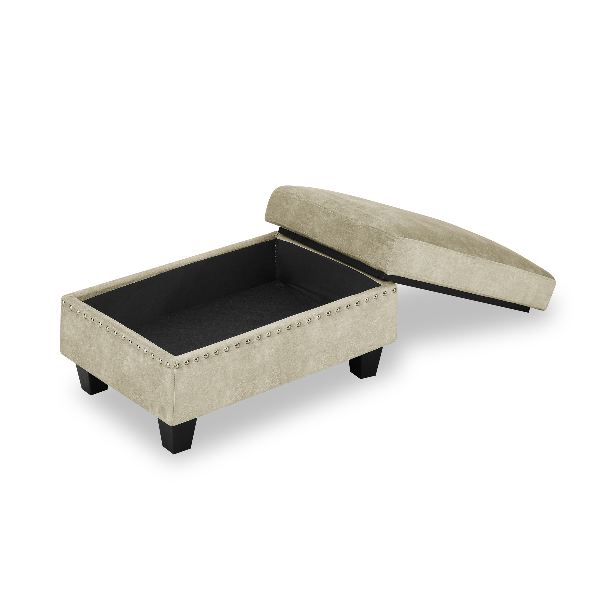 Sectional 3-Seaters Sofa ,Double-sided multi-functional footstool, storage mat , Non-slip leg, two pillows, Velvet,beige