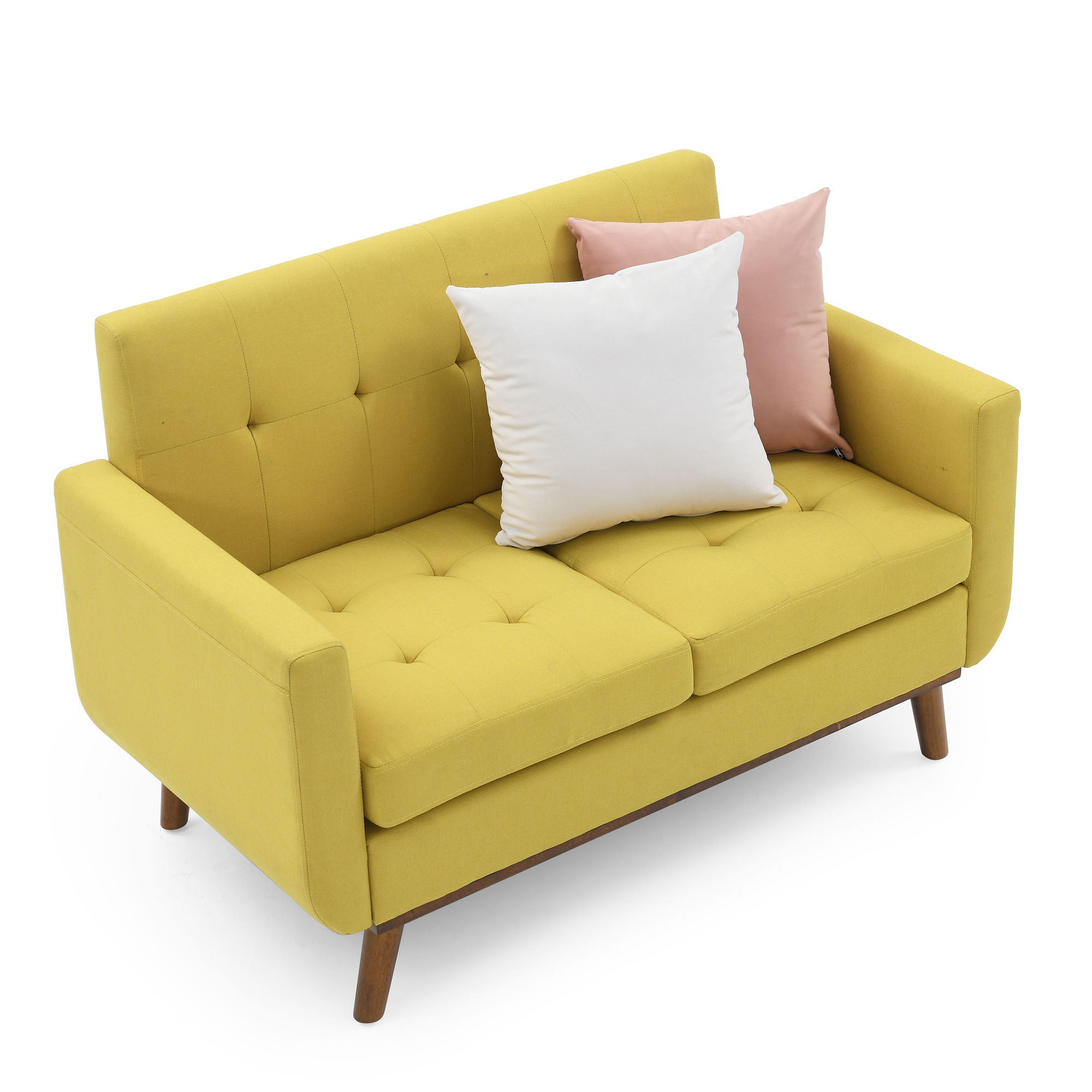 Loveseat Sofa, Mid Century Modern Decor Love Seat Couches for Living Room, Button Tufted Upholstered Small Couch for Bedroom, Solid and Easy to Install Love Seats Furniture, Yellow