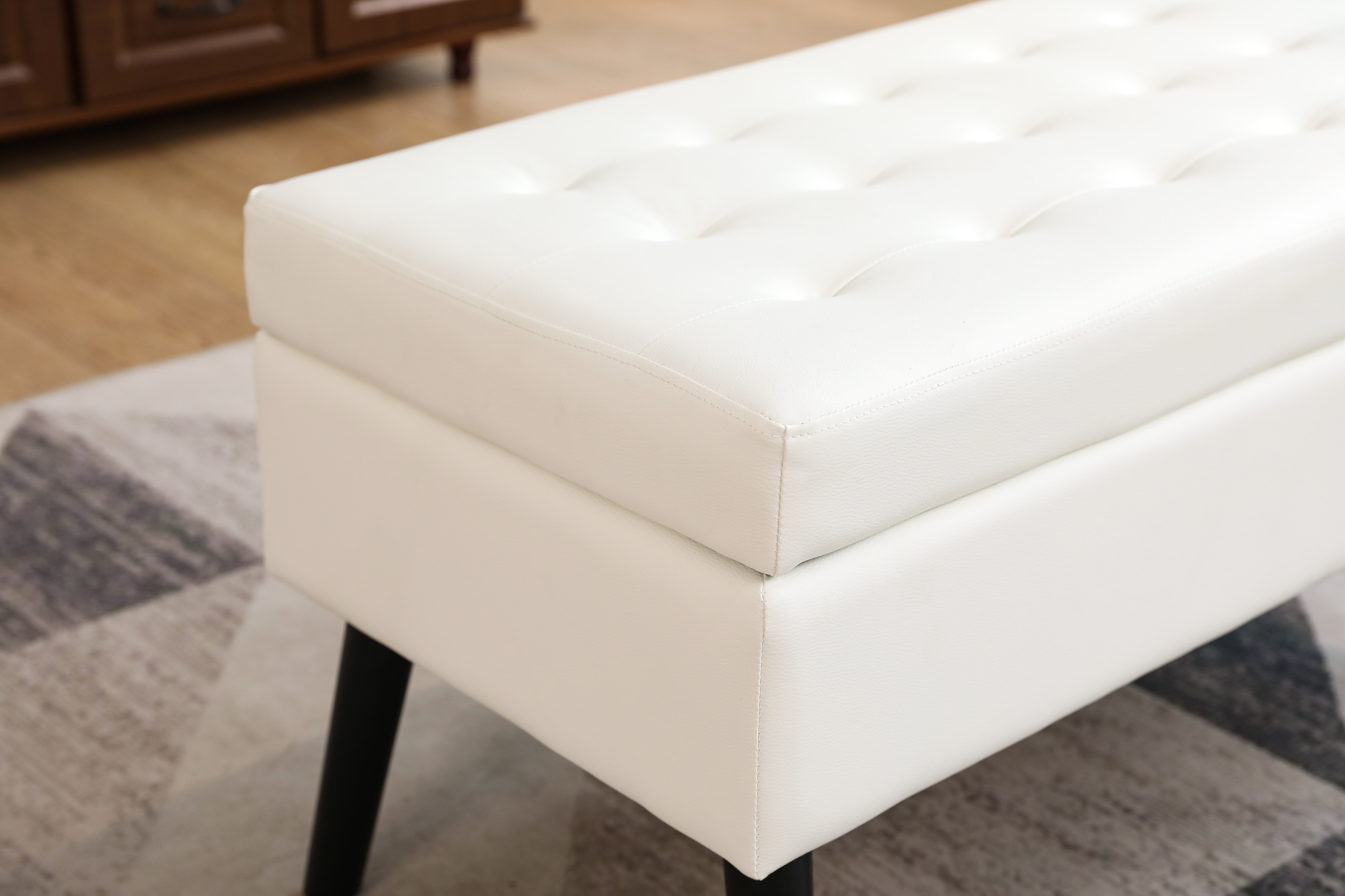 Storage Bench with Storage Bench for Bedroom End of Bed Bench Foot of Bed Bench Entryway Bench Storage Ottoman Bench 43.3" W x 17.7" White PU Leather Bench