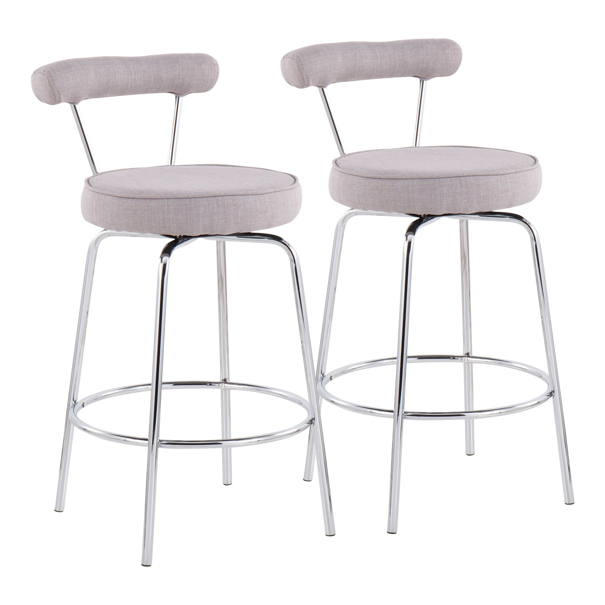 Rhonda Contemporary Counter Stool in Chrome and Light Grey Fabric by LumiSource - Set of 2