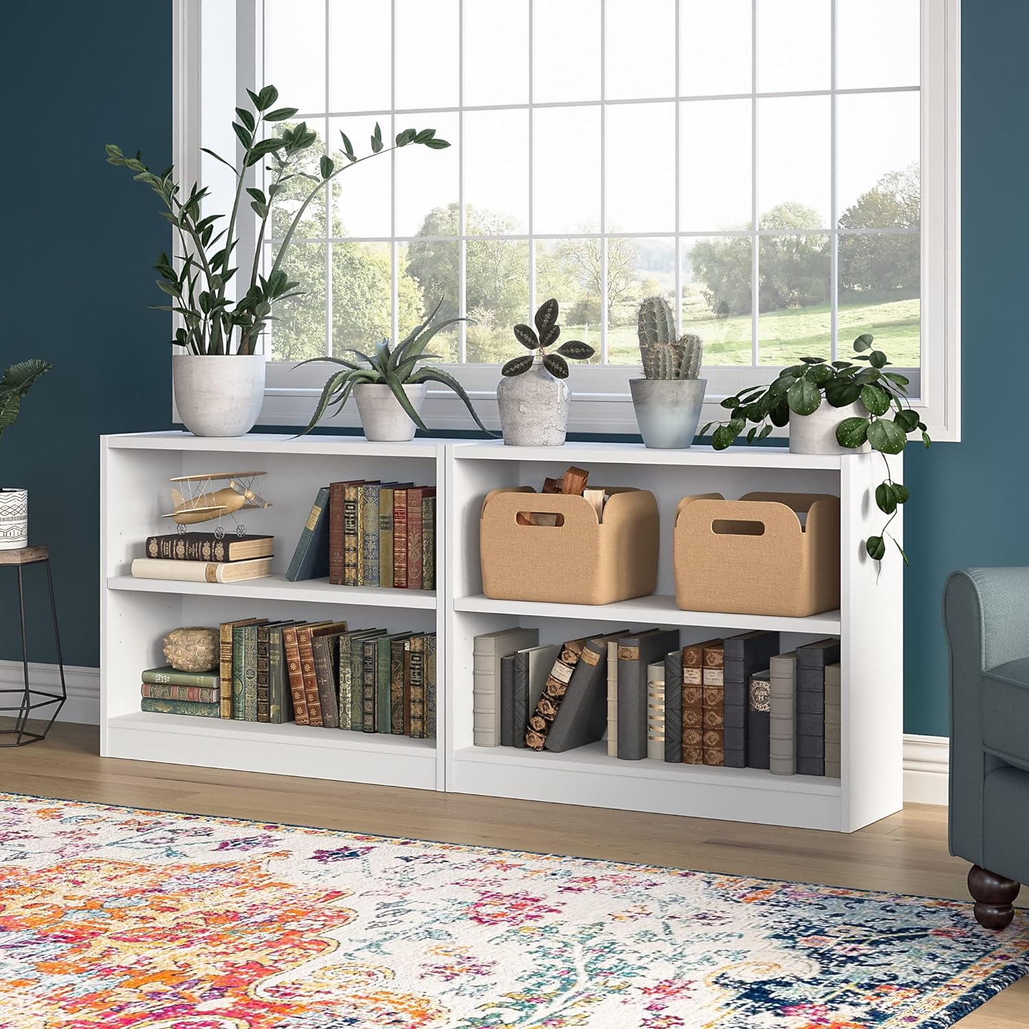 Bush Furniture Universal 2 Shelf Bookcase Set of 2 in Pure White