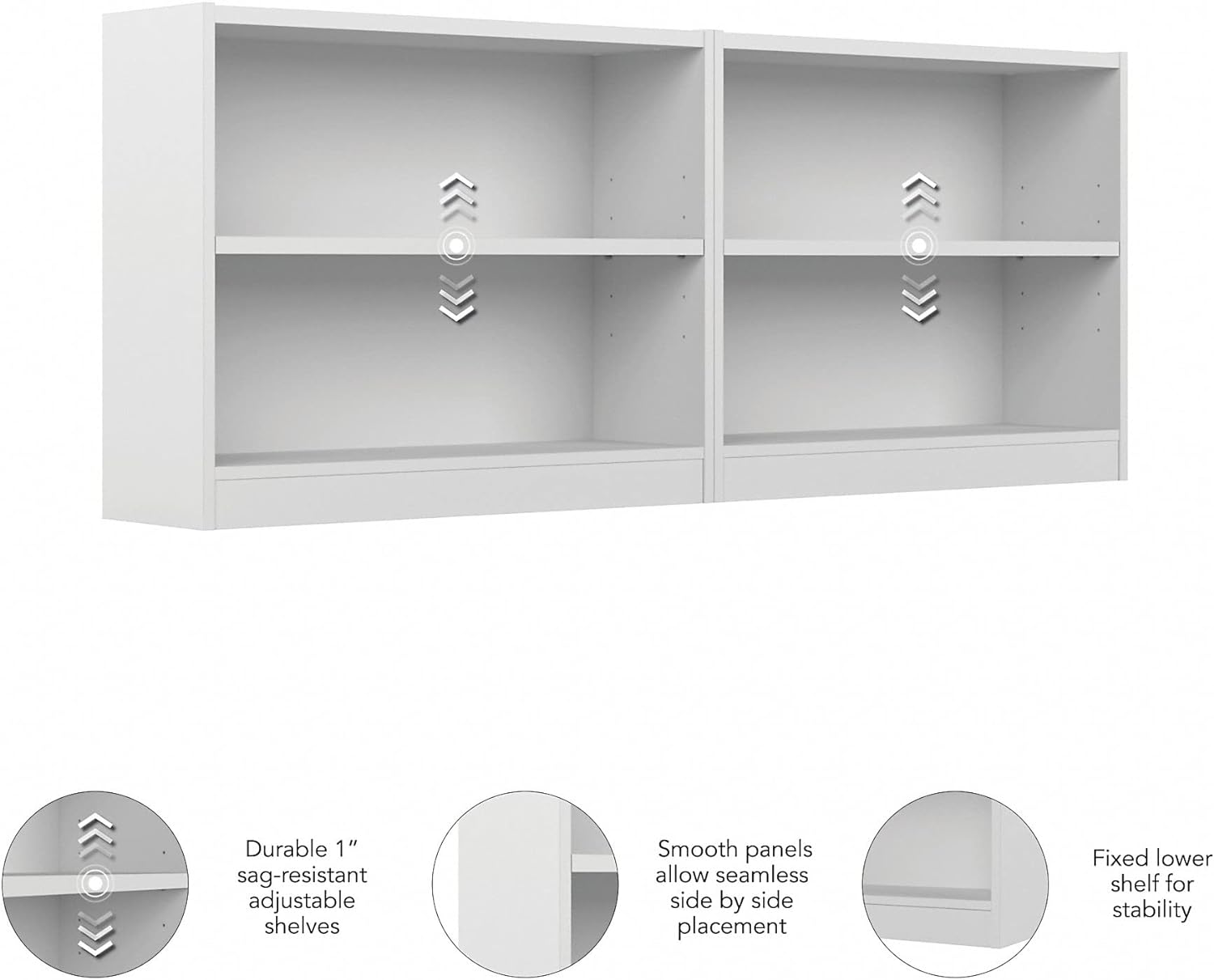 Bush Furniture Universal 2 Shelf Bookcase Set of 2 in Pure White